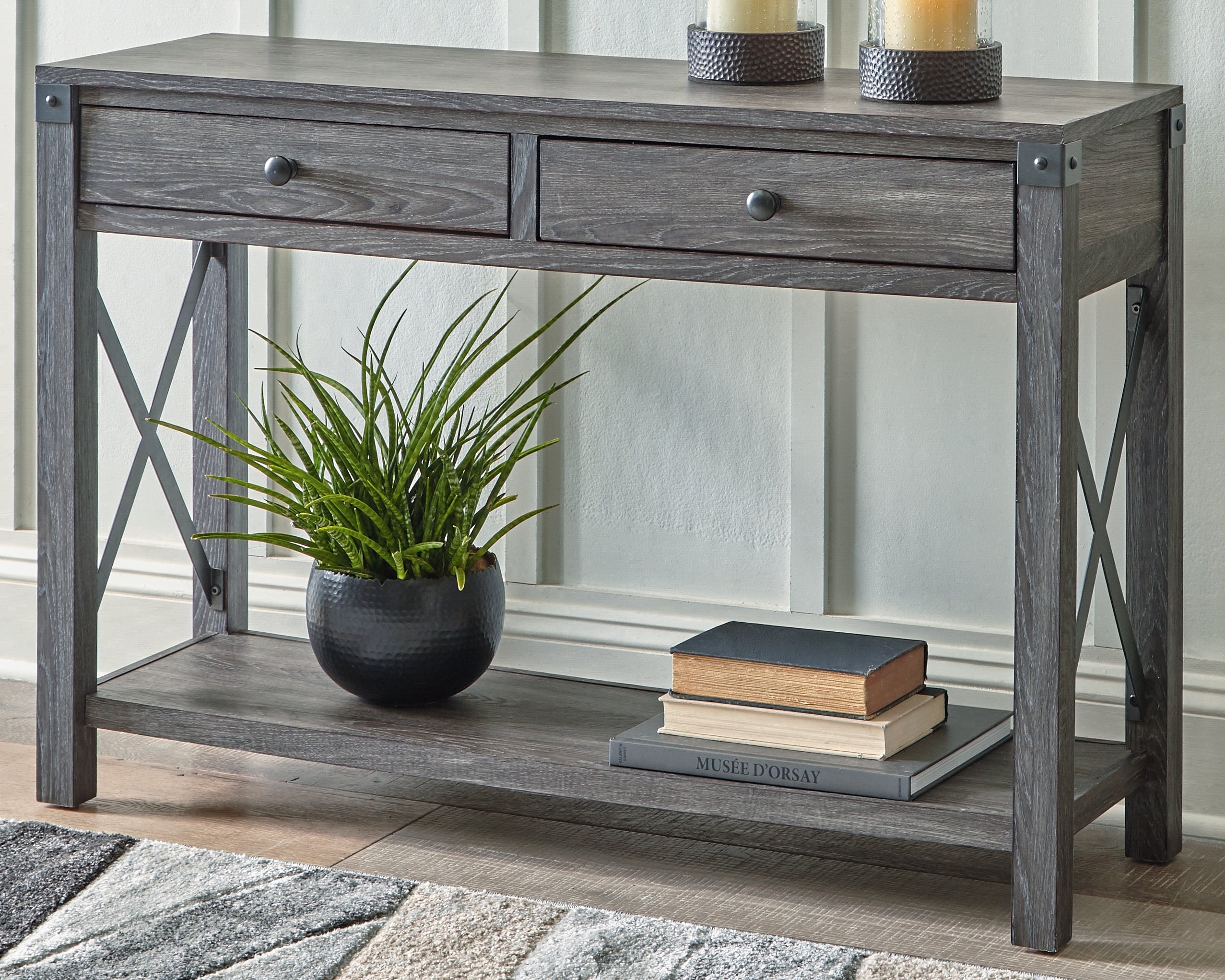 Prime Furniture - Ashley Furniture - Freedan Sofa/Console Table - Console Sofa Table / Grayish Brown - T175-4
