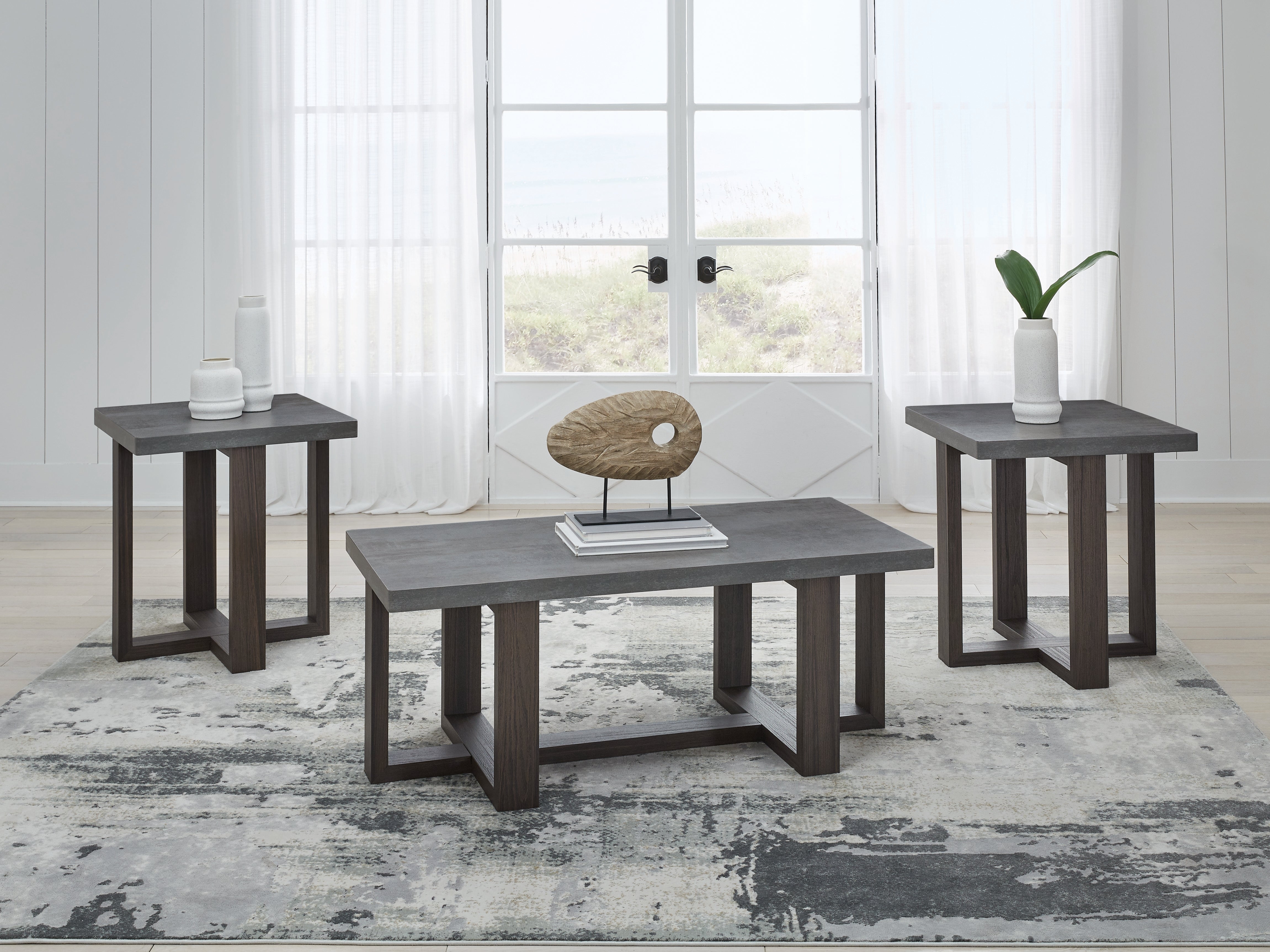 Prime Furniture - Ashley Furniture - Dynnford Table (Set of 3) - Occasional Table Set (3/CN) / Gray/Brown - T216-13