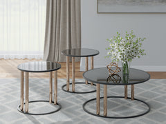 Prime Furniture - Ashley Furniture - Hannerly Table (Set of 3) - Occasional Table Set (3/CN) / Black/Gold Finish - T219-13