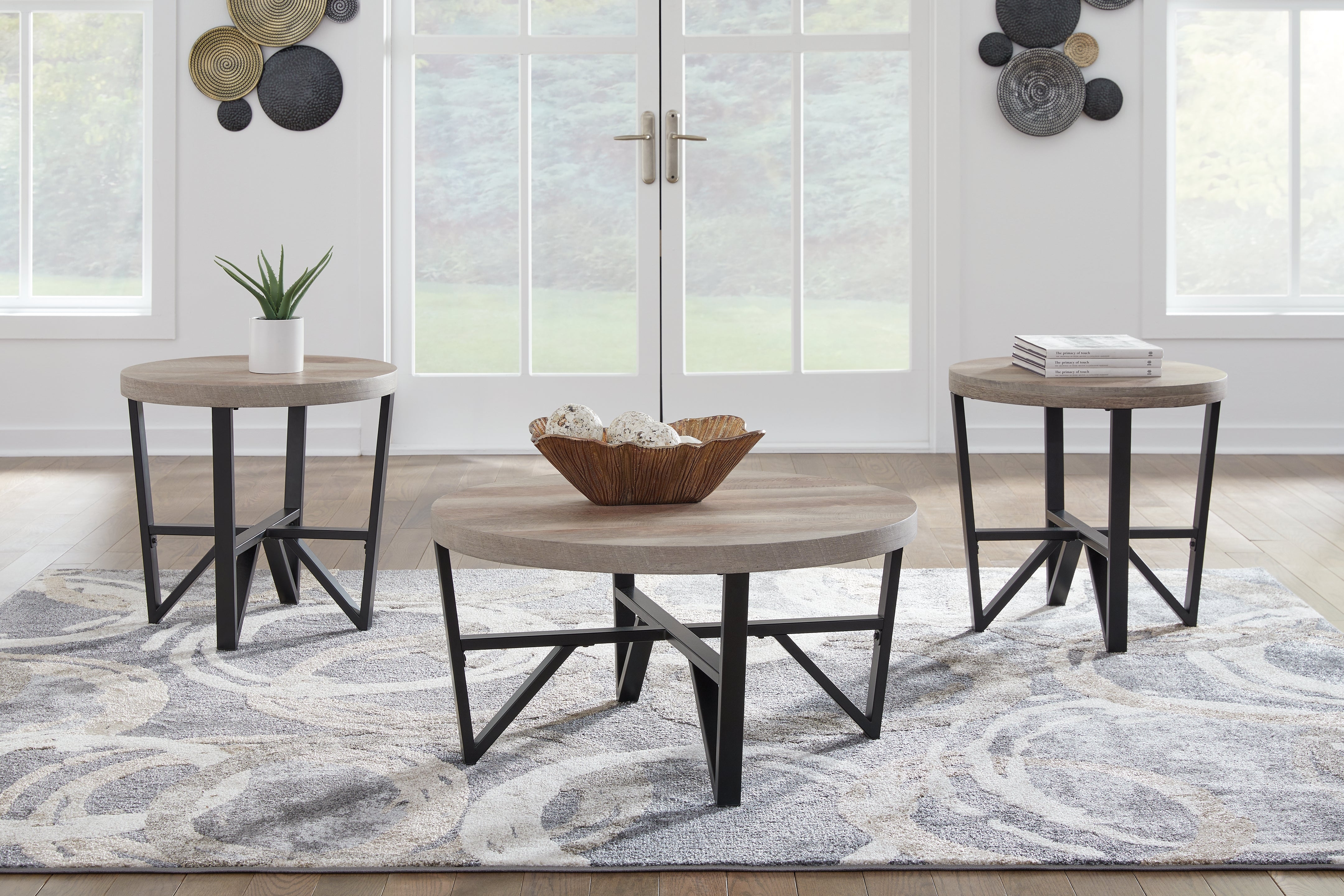 Prime Furniture - Ashley Furniture - Deanlee Table (Set of 3) - Occasional Table Set (3/CN) / Grayish Brown/Black - T235-13