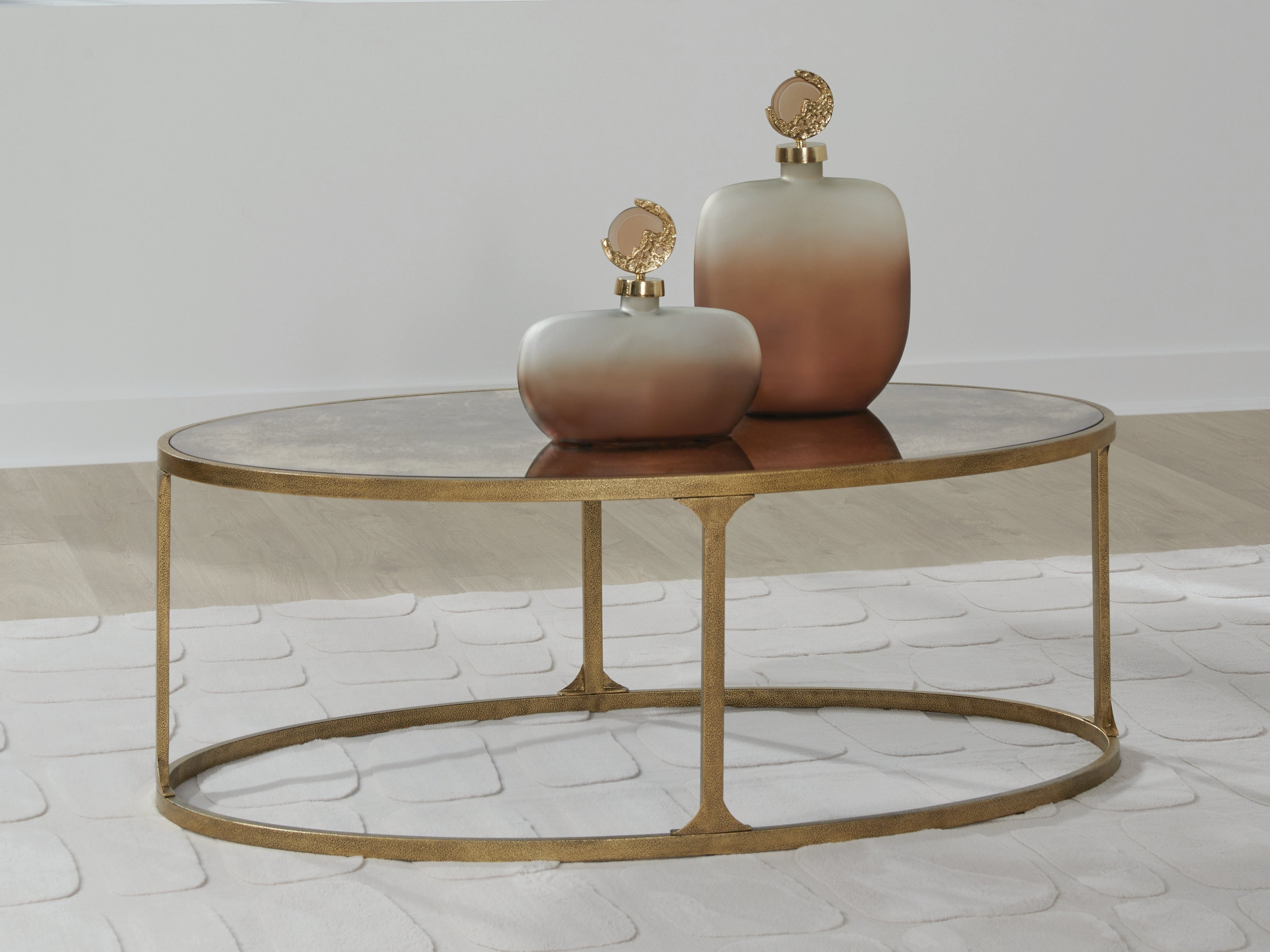 Prime Furniture - Ashley Furniture - Korajane Coffee Table - Oval Cocktail Table / Antique Gold - T399-0