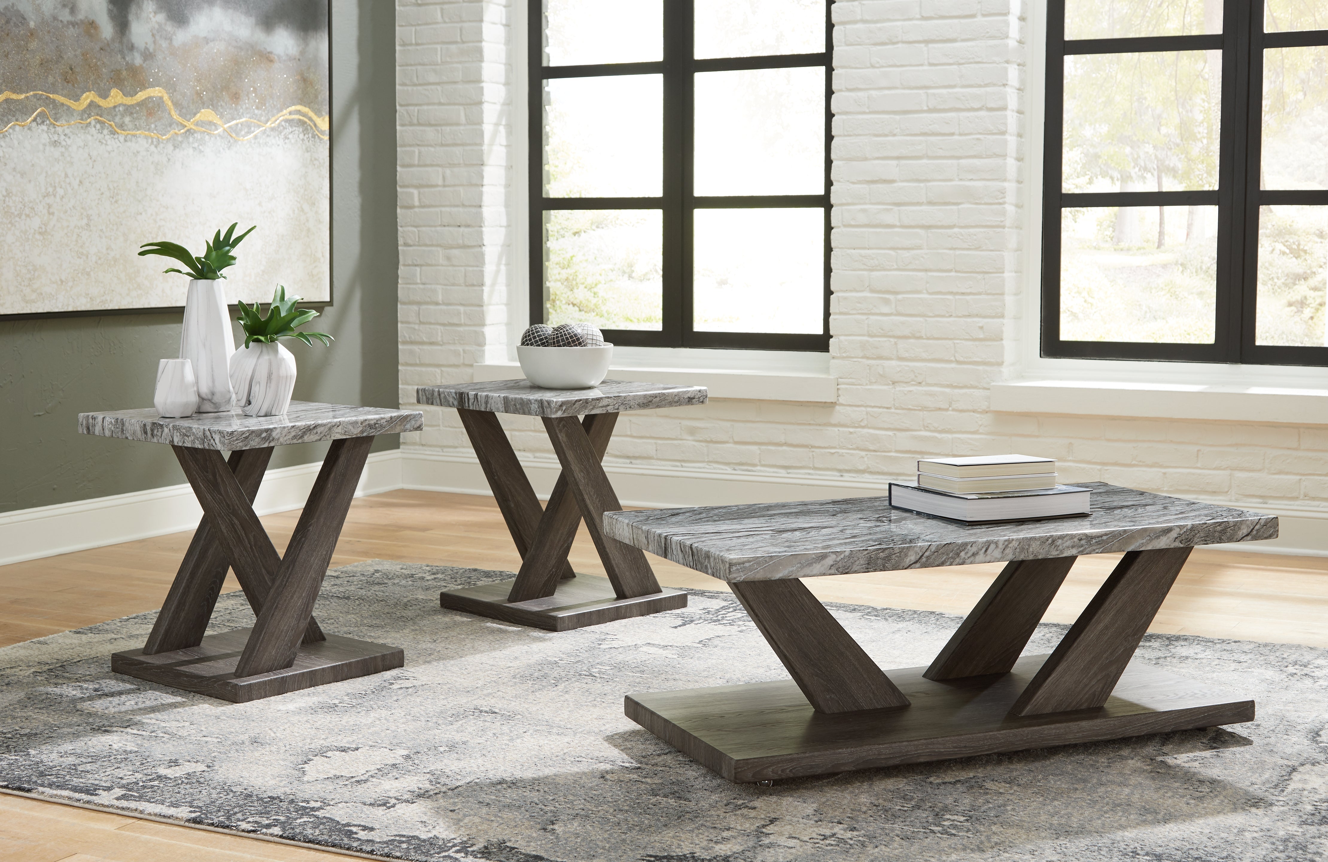 Prime Furniture - Ashley Furniture - Bensonale Table (Set of 3) - Occasional Table Set (3/CN) / Brown/Gray - T400-13