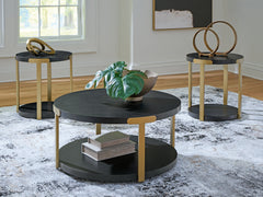 Prime Furniture - Ashley Furniture - Shylore Table (Set of 3) - Occasional Table Set (3/CN) / Black/Brass Finish - T410-13