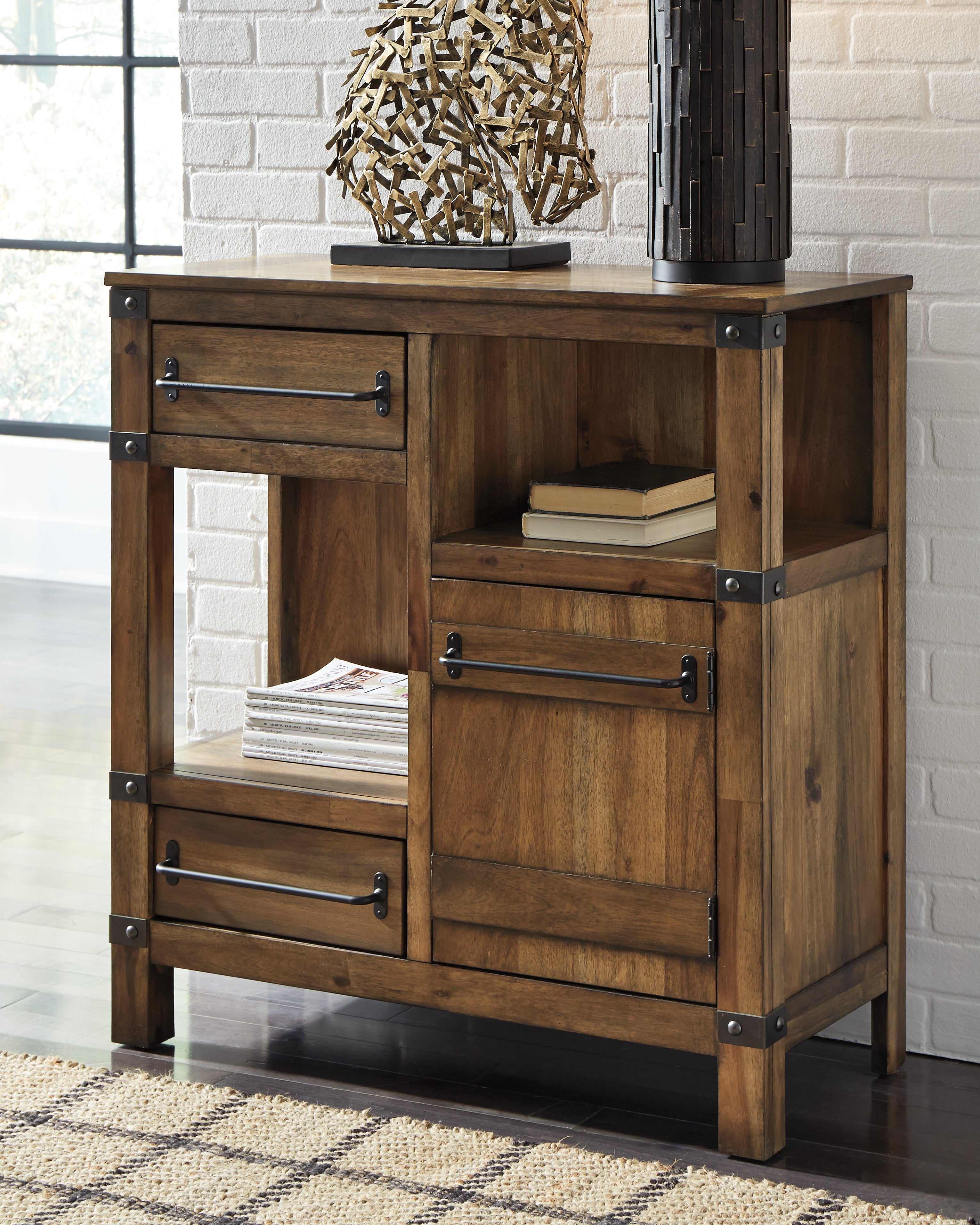 Prime Furniture - Ashley Furniture - Roybeck Accent Cabinet - Accent Cabinet / Light Brown/Bronze - T411-40