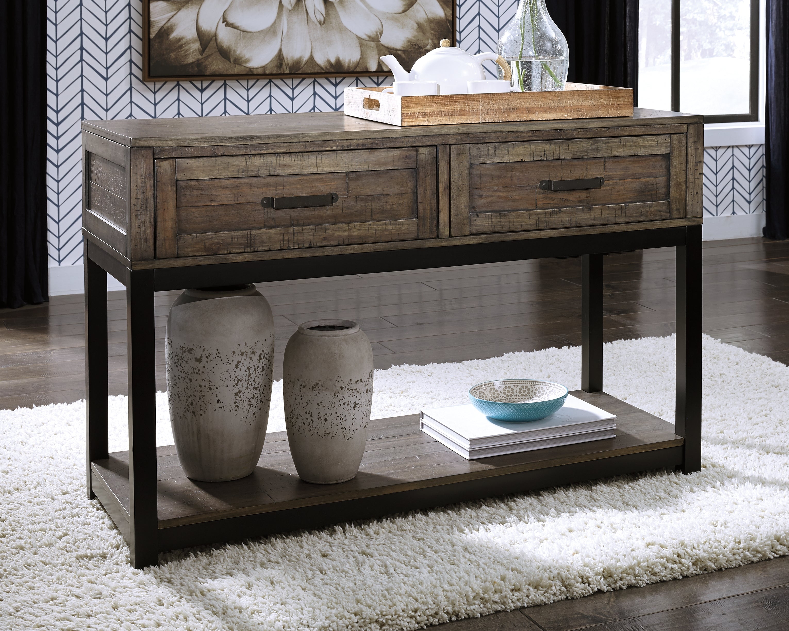 Prime Furniture - Ashley Furniture - Johurst Sofa/Console Table - Sofa Table / Grayish Brown - T444-4