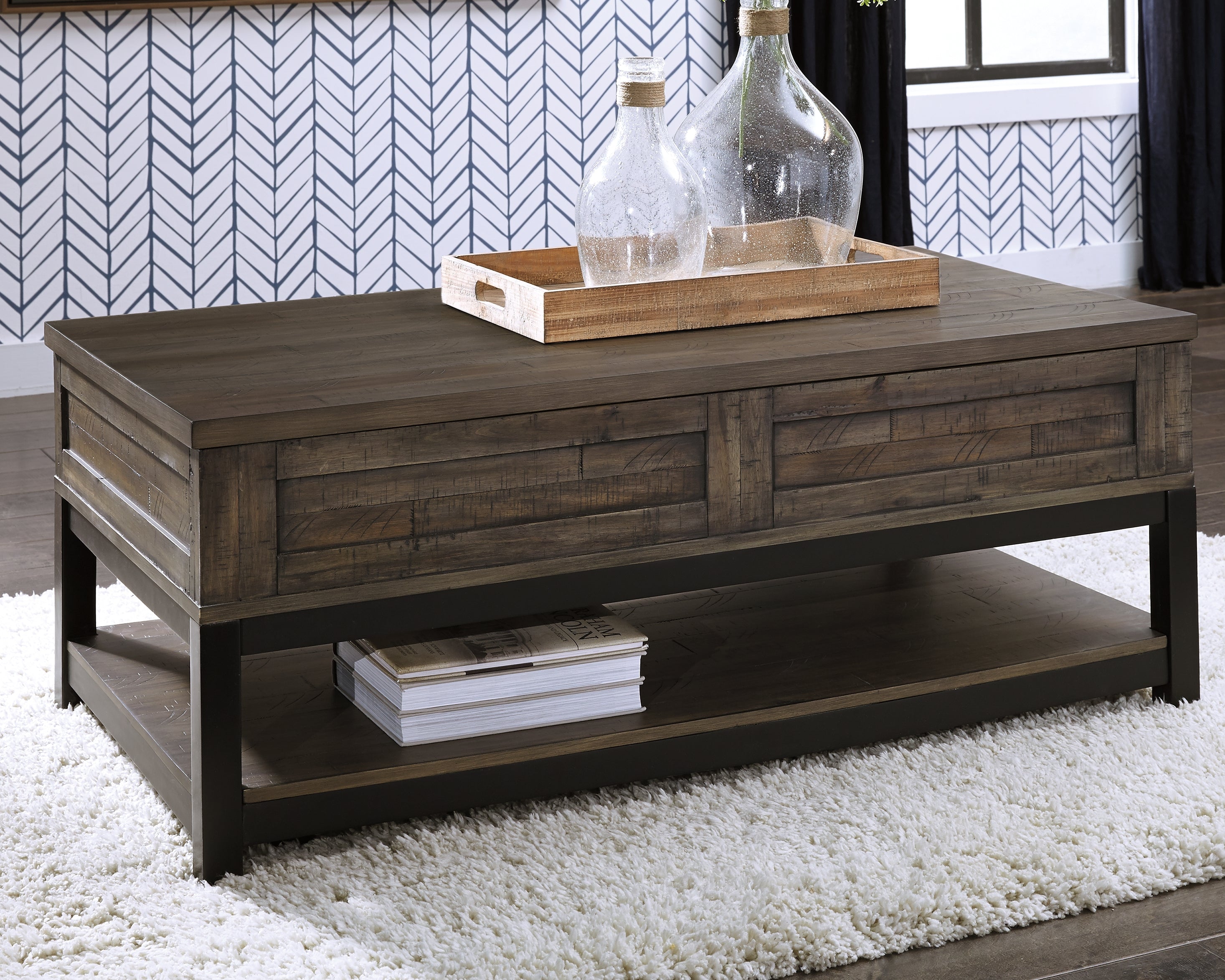 Prime Furniture - Ashley Furniture - Johurst Coffee Table with Lift Top - LIFT TOP COCKTAIL TABLE / Grayish Brown - T444-9
