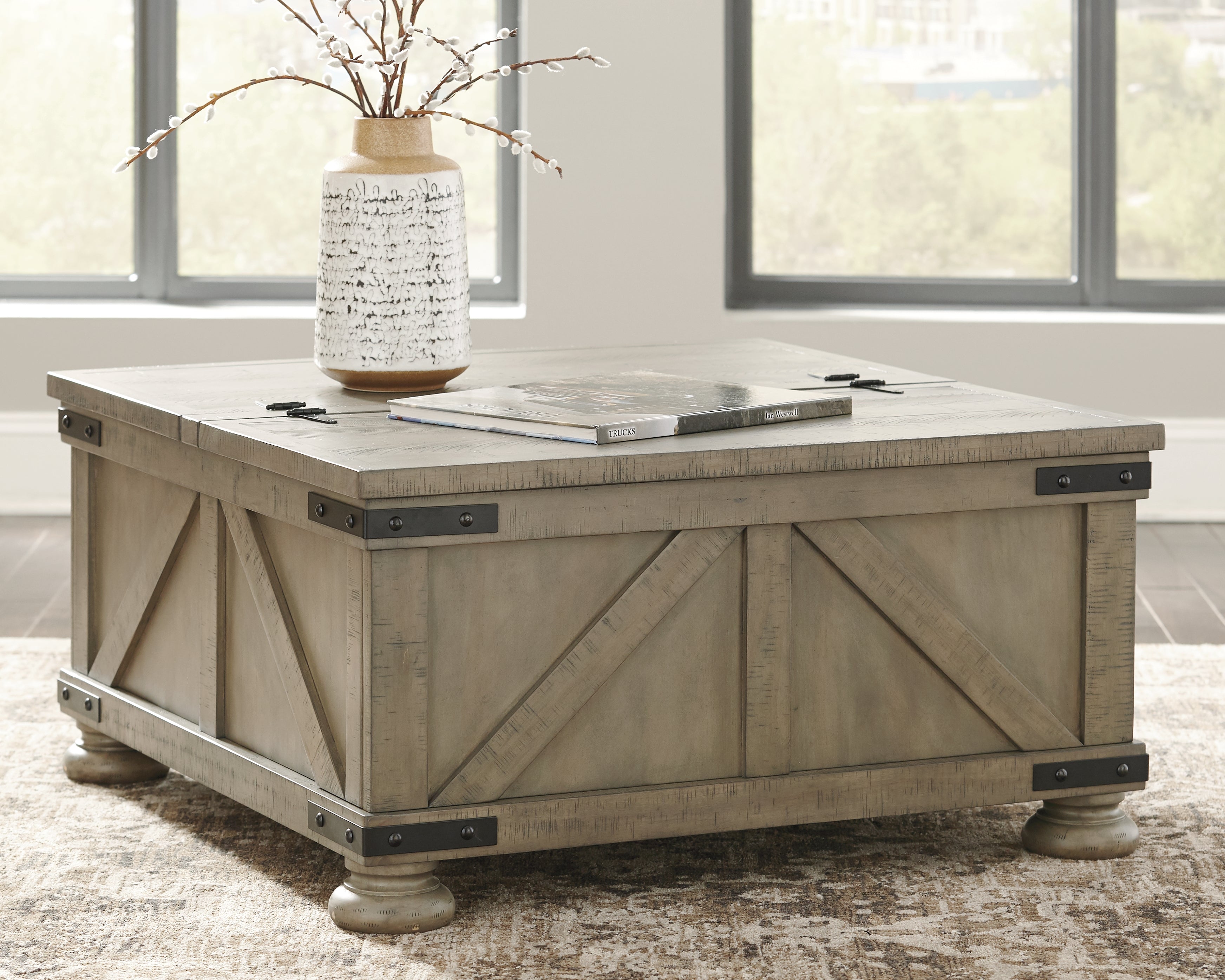 Prime Furniture - Ashley Furniture - Aldwin Coffee Table With Storage - Cocktail Table with Storage / Gray - T457-20