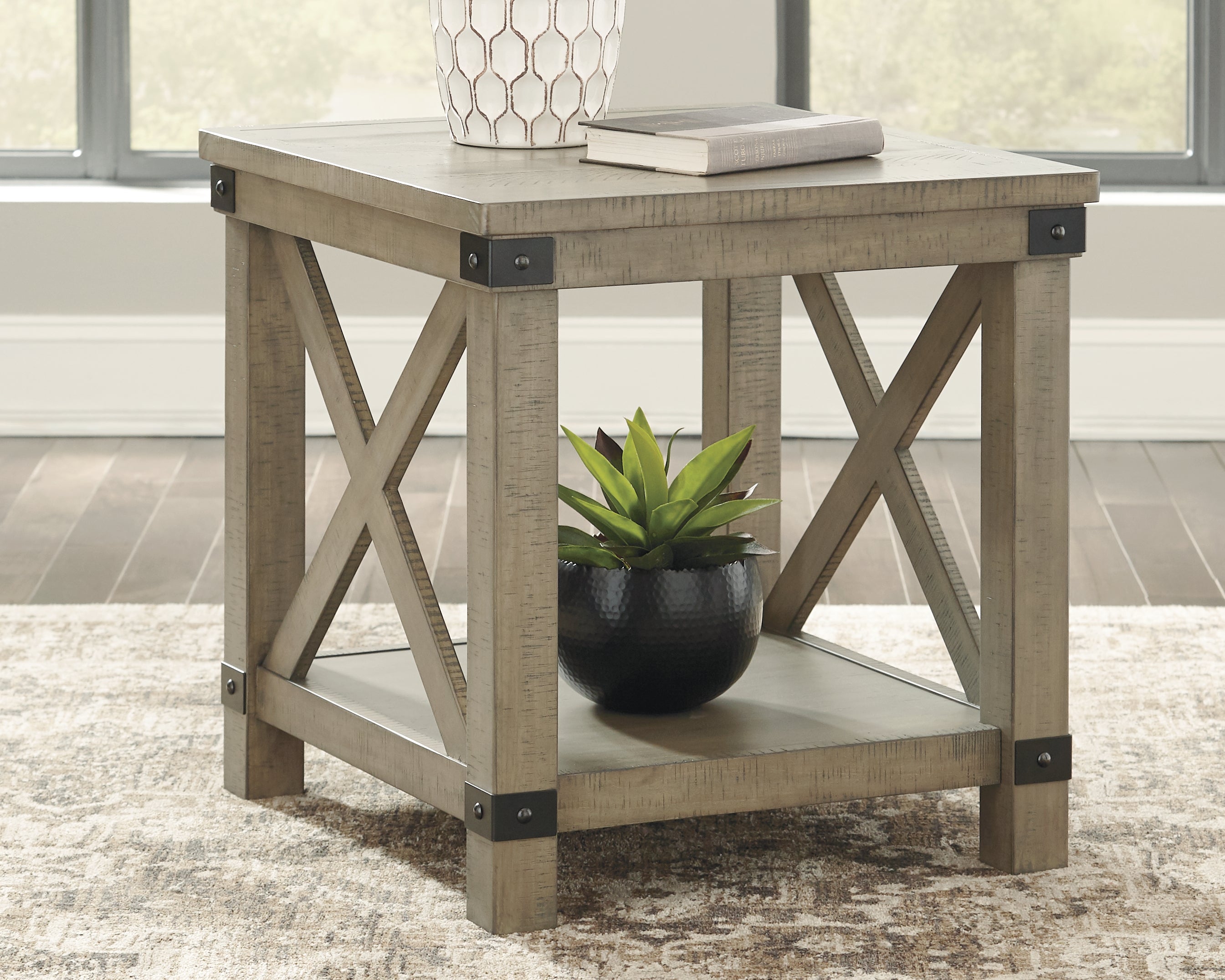 Prime Furniture - Ashley Furniture - Aldwin End Table - Rectangular End Table / Gray - T457-3