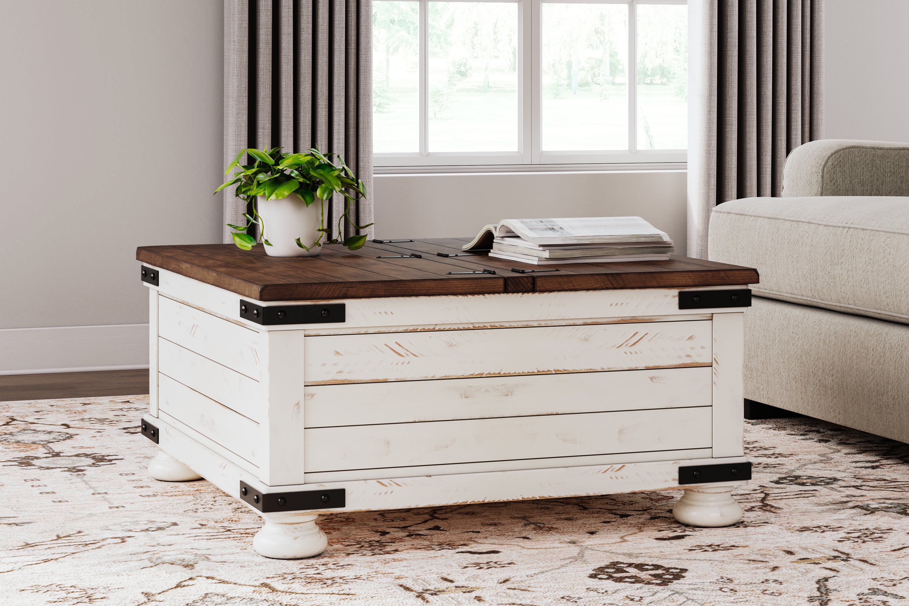 Prime Furniture - Ashley Furniture - Wystfield Coffee Table - Cocktail Table with Storage / White/Brown - T459-20