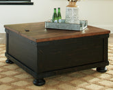 Prime Furniture - Ashley Furniture - Valebeck Coffee Table with Lift Top - Lift Top Cocktail Table / Black/Brown - T468-00