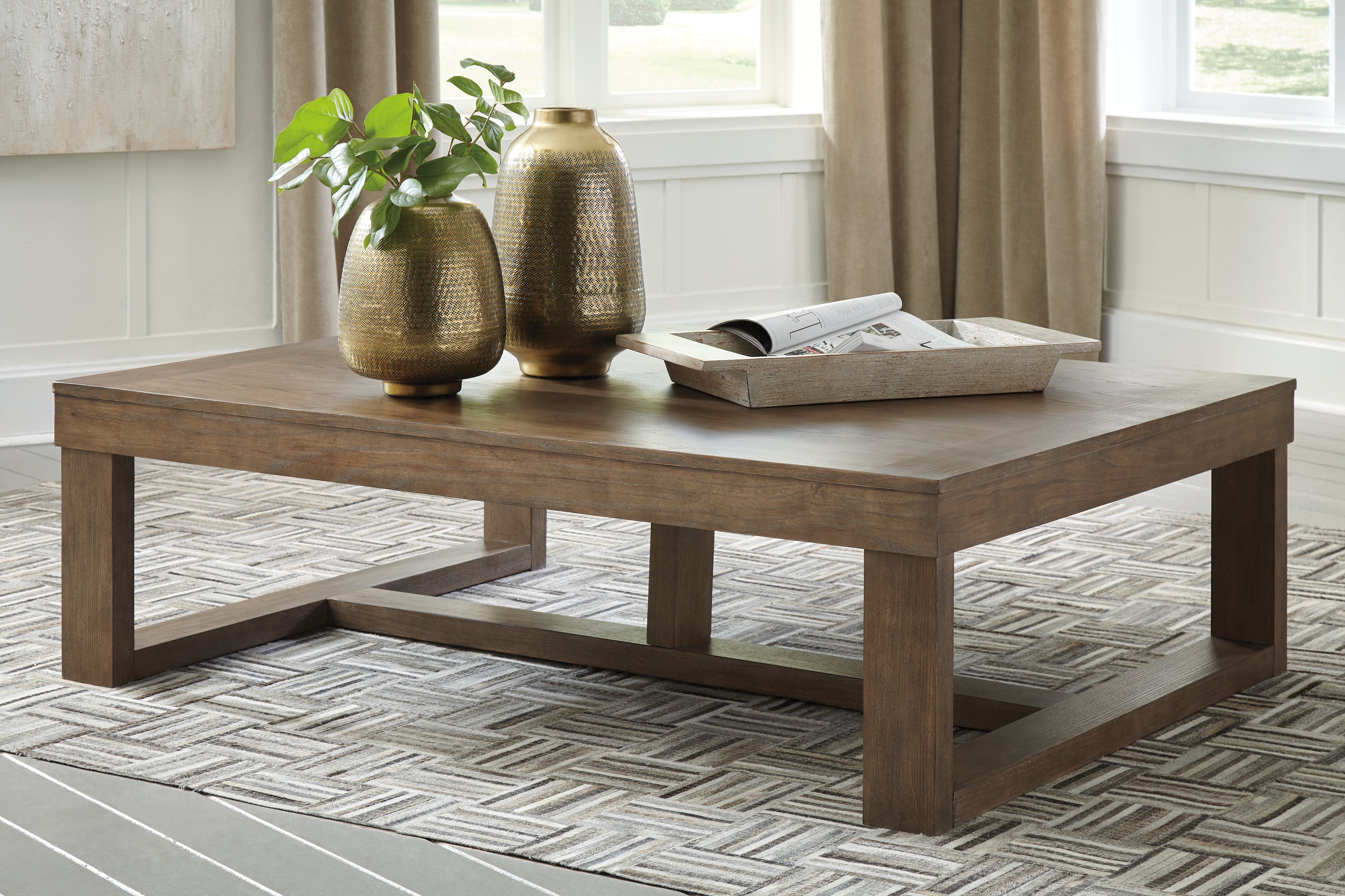 Prime Furniture - Ashley Furniture - Cariton Coffee Table - Rectangular Cocktail Table / Gray - T471-1