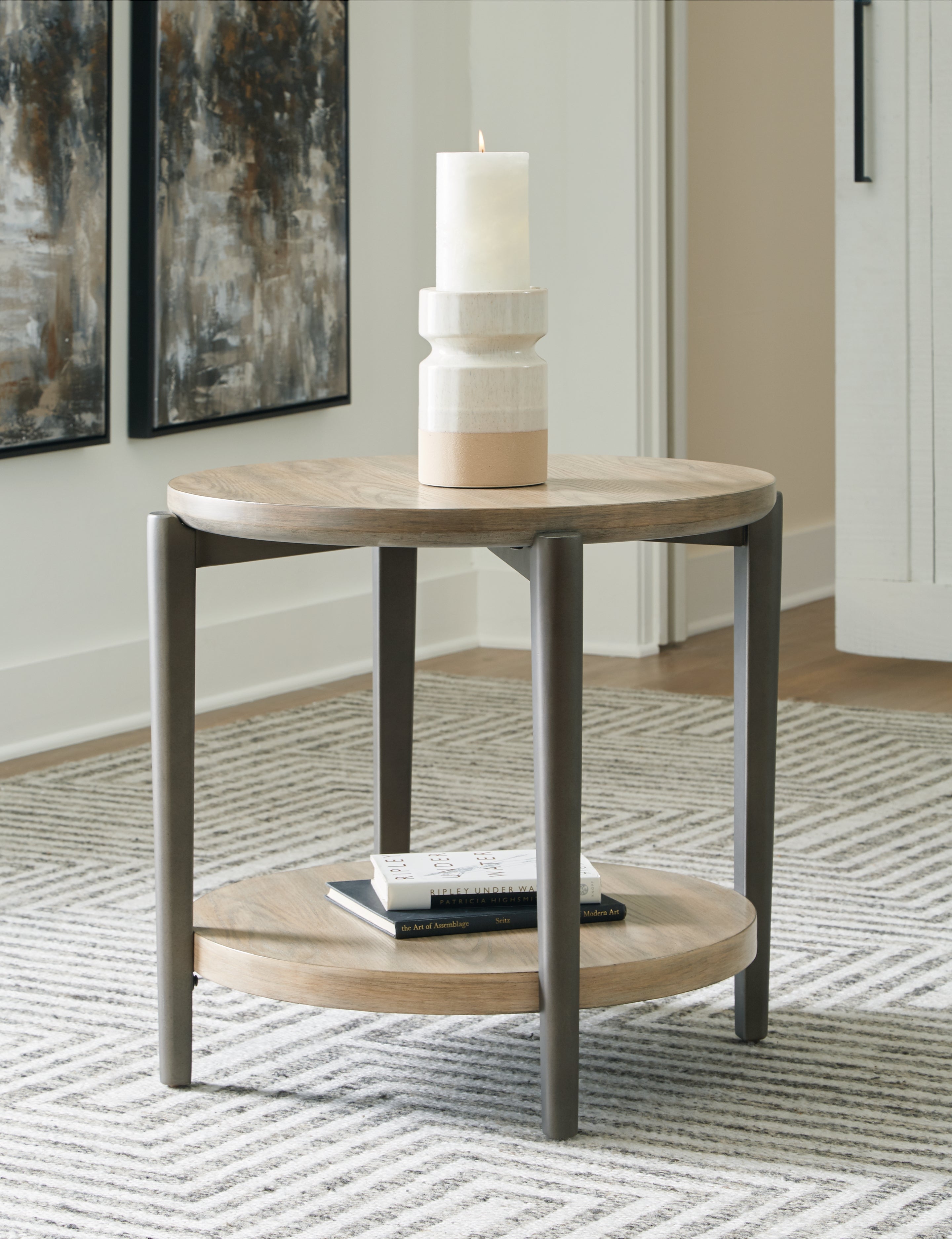 Prime Furniture - Ashley Furniture - Dyonton End Table - Round End Table / Light Grayish Brown - T574-6