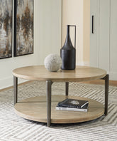 Prime Furniture - Ashley Furniture - Dyonton Coffee Table - Round Cocktail Table / Light Grayish Brown - T574-8