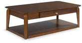 Prime Furniture - Ashley Furniture - Trenmour Coffee Table - Rectangular Cocktail Table / Medium Brown - T596-1