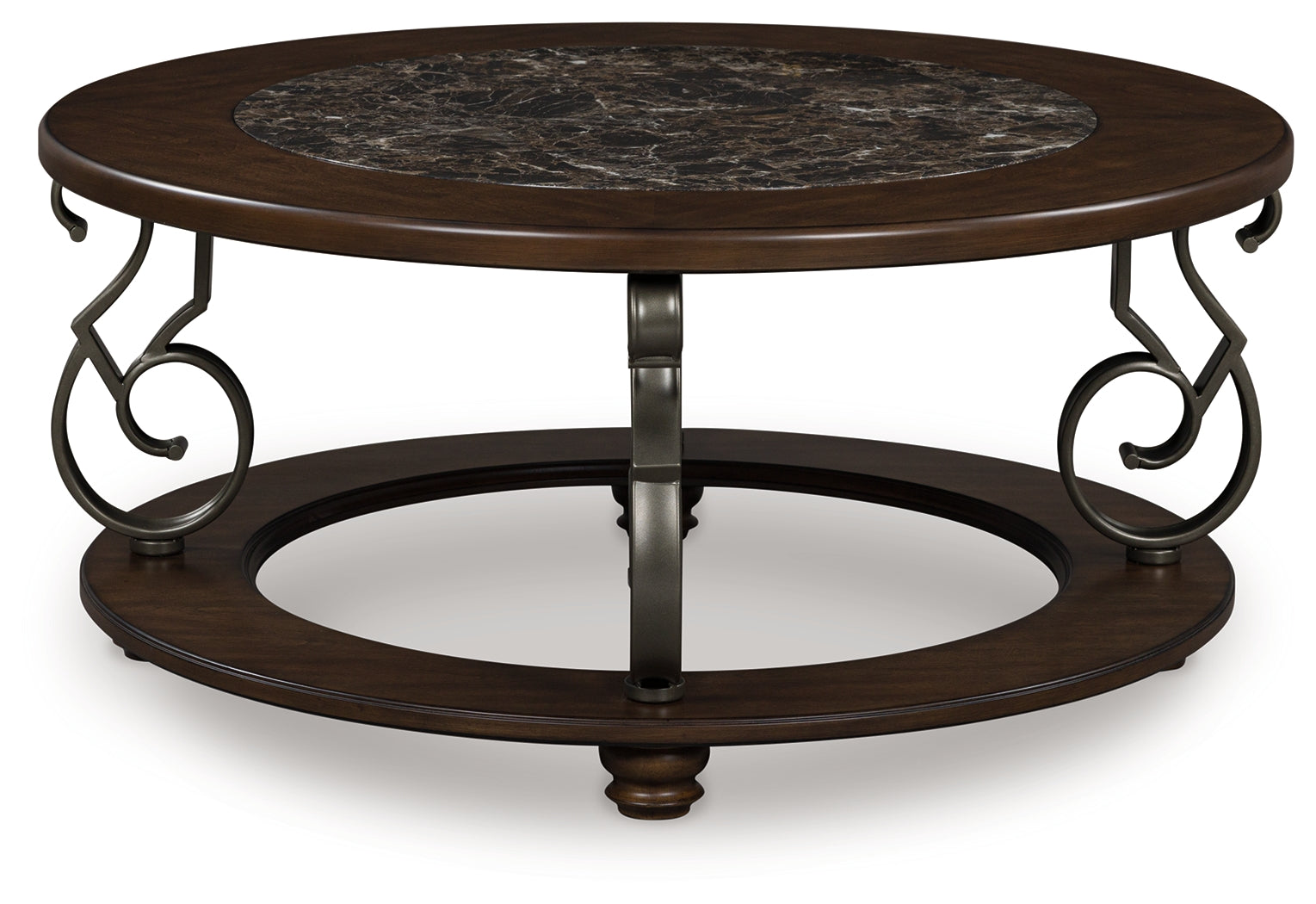 Prime Furniture - Ashley Furniture - Frallyn Coffee Table - Round Cocktail Table / Dark Brown - T623-8