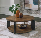 Prime Furniture - Ashley Furniture - Kraeburn Coffee Table - Round Cocktail Table / Brown/Black - T624-8