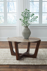Prime Furniture - Ashley Furniture - Tanidore Coffee Table - Round Cocktail Table / Warm Brown - T667-8