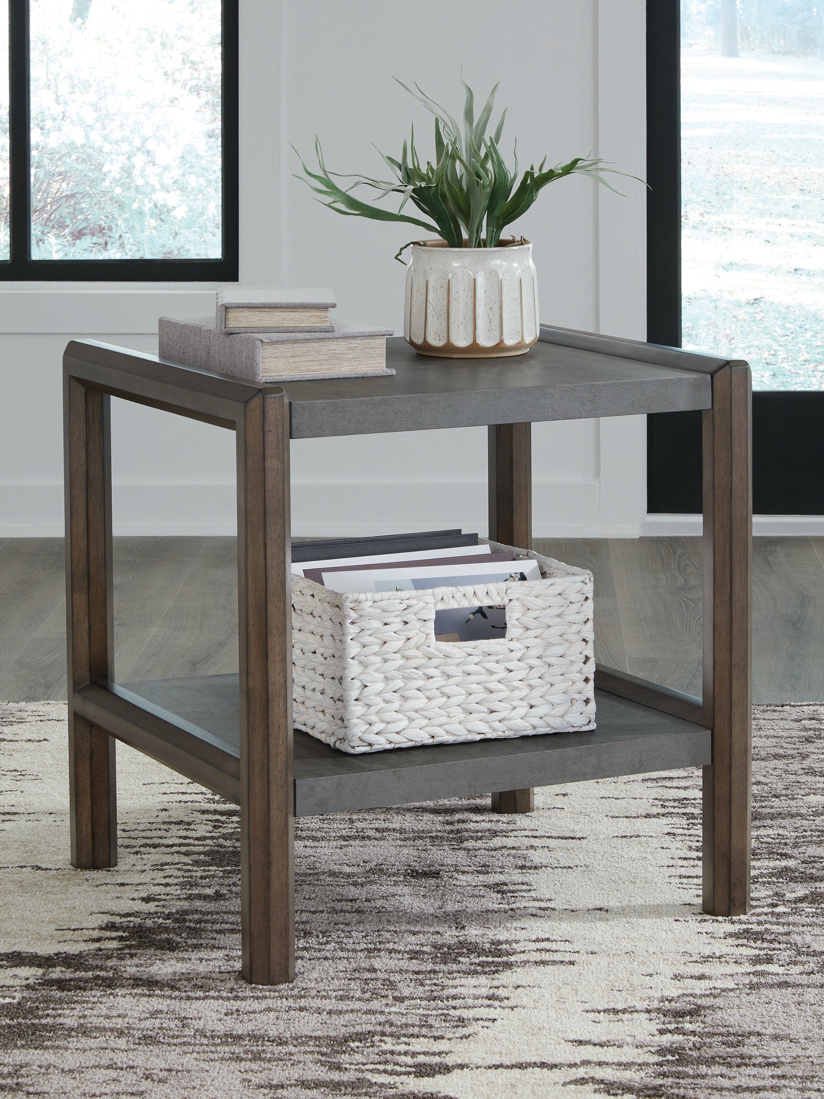 Prime Furniture - Ashley Furniture - Kallenny End Table - Rectangular End Table / Brown/Gray - T669-3