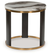 Prime Furniture - Ashley Furniture - Jazmore End Table - Round End Table / Brown/Brass Finish - T671-6