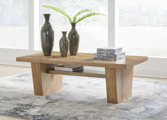 Prime Furniture - Ashley Furniture - Kristiland Coffee Table - Rectangular Cocktail Table / Light Brown - T674-1