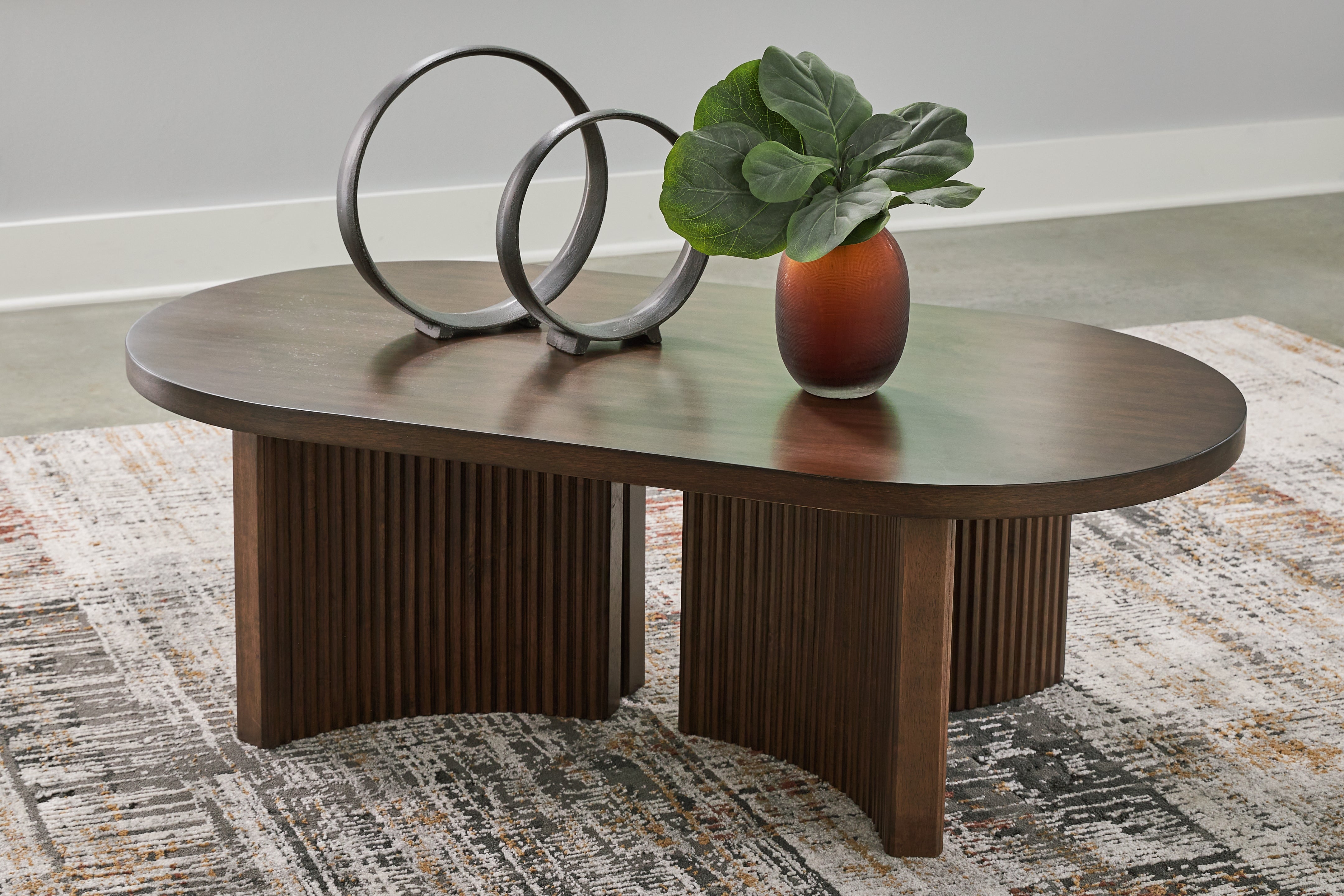 Prime Furniture - Ashley Furniture - Korestone Coffee Table - Rectangular Cocktail Table / Dark Brown - T438-1