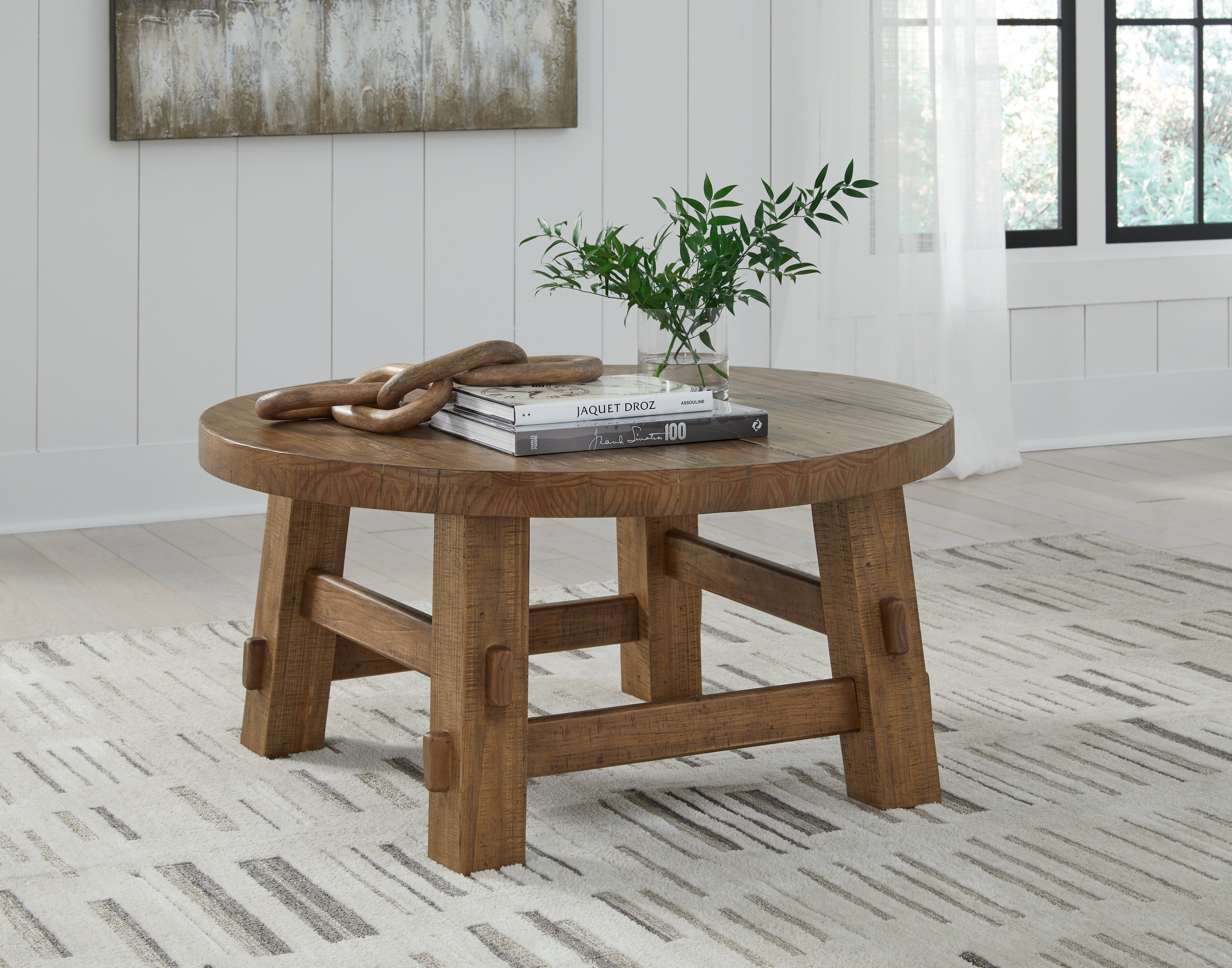 Prime Furniture - Ashley Furniture - Mackifeld Coffee Table - Round Cocktail Table / Warm Brown - T724-8
