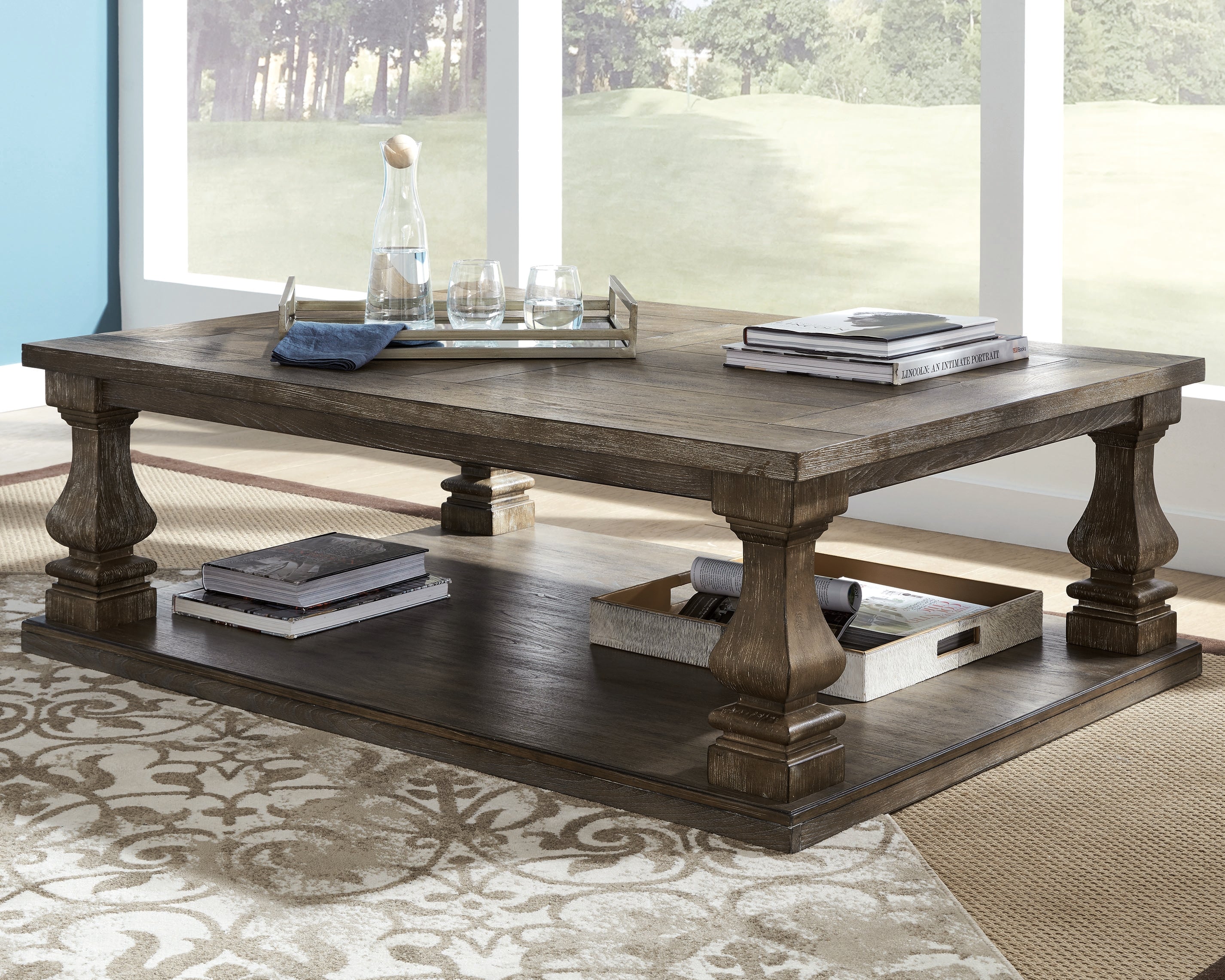 Prime Furniture - Ashley Furniture - Johnelle Coffee Table - Rectangular Cocktail Table / Gray - T776-1
