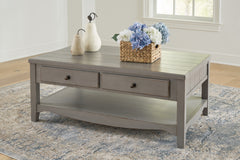 Prime Furniture - Ashley Furniture - Charina Coffee Table - Rectangular Cocktail Table / Antique Gray - T784-1