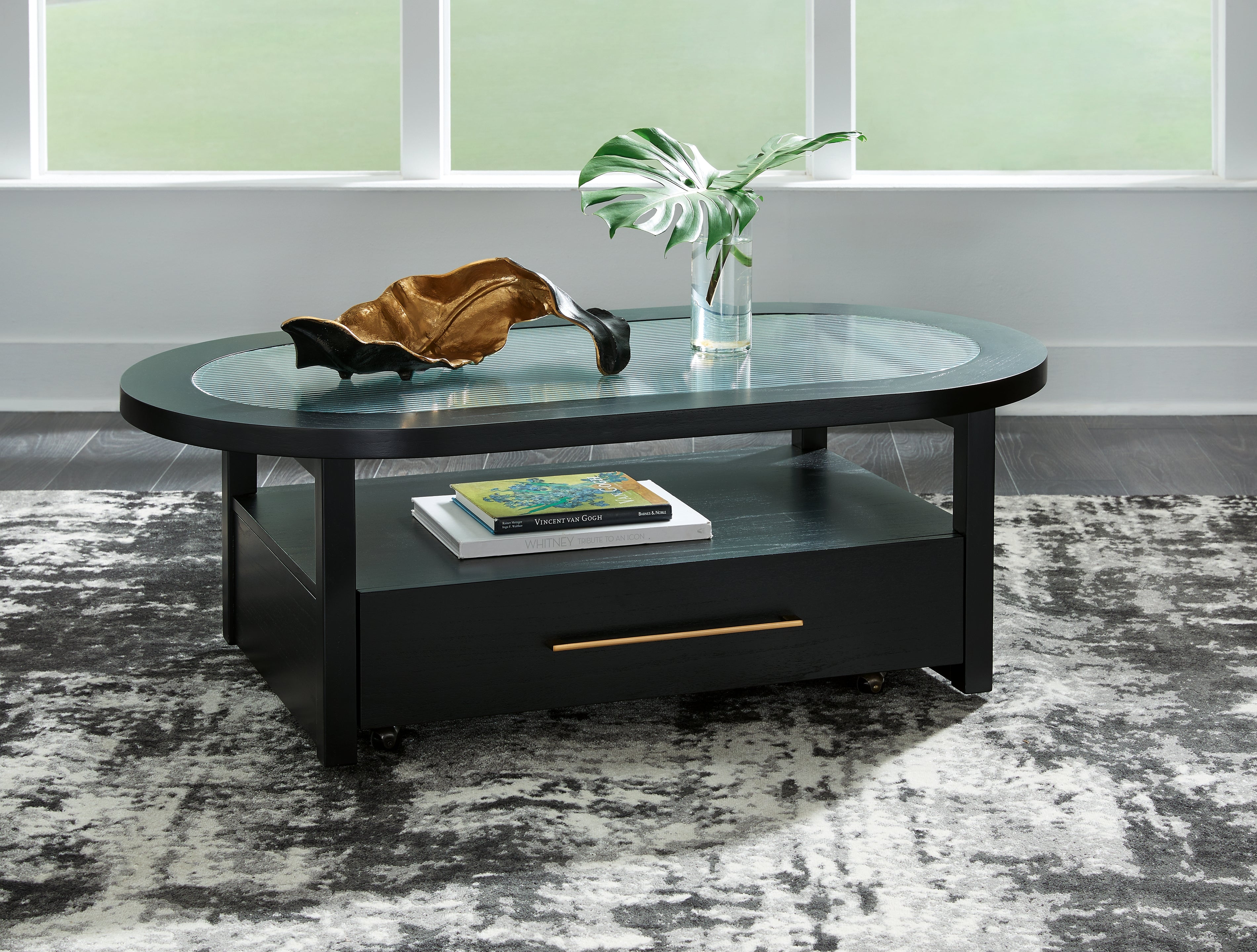 Prime Furniture - Ashley Furniture - Winbardi Coffee Table - Oval Cocktail Table / Black - T786-0
