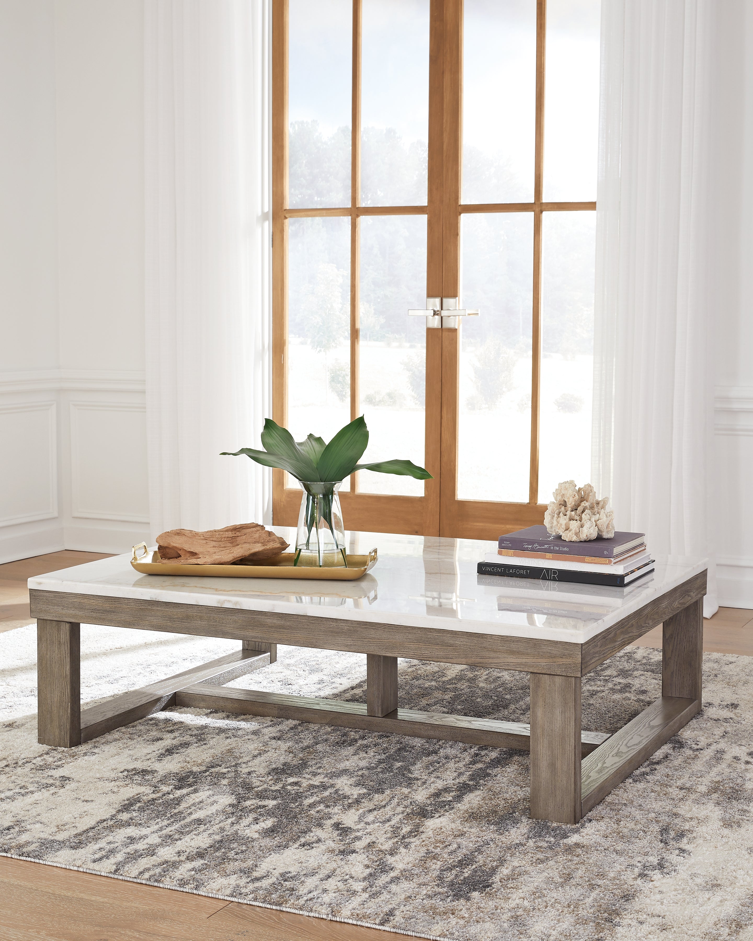 Prime Furniture - Ashley Furniture - Loyaska Coffee Table - Rectangular Cocktail Table / Brown/Ivory - T789-1