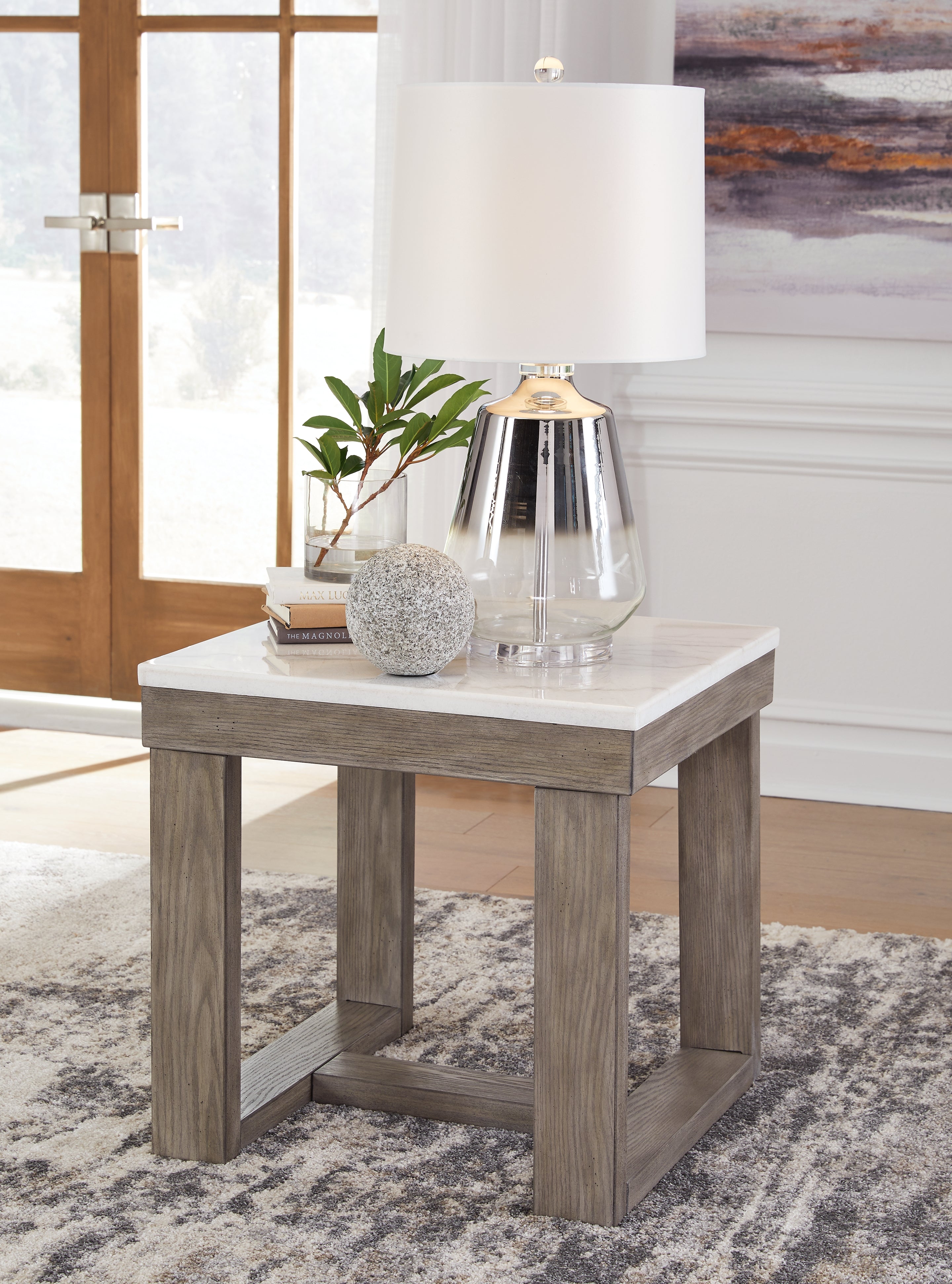 Prime Furniture - Ashley Furniture - Loyaska End Table - Rectangular End Table / Grayish Brown/White - T854-3