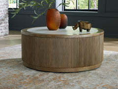 Prime Furniture - Ashley Furniture - Camdill Coffee Table - Round Cocktail Table / Light Brown/White - T808-8