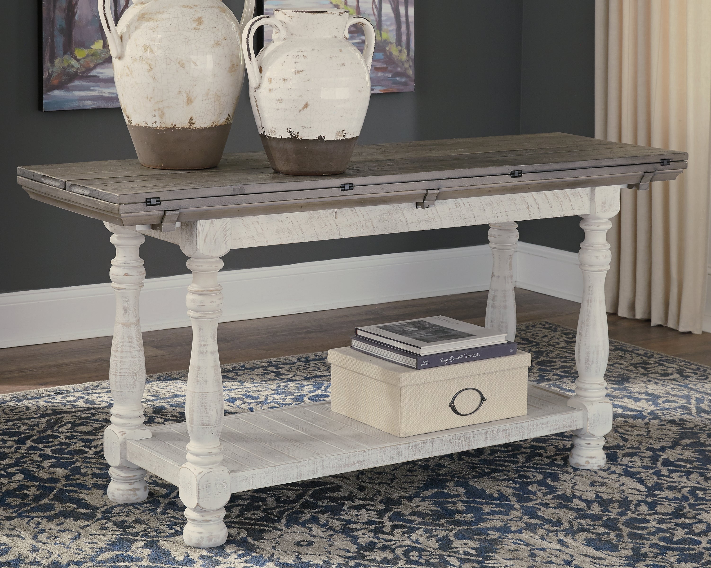 Prime Furniture - Ashley Furniture - Havalance Sofa/Console Table - Flip Top Sofa Table / Gray/White - T814-4