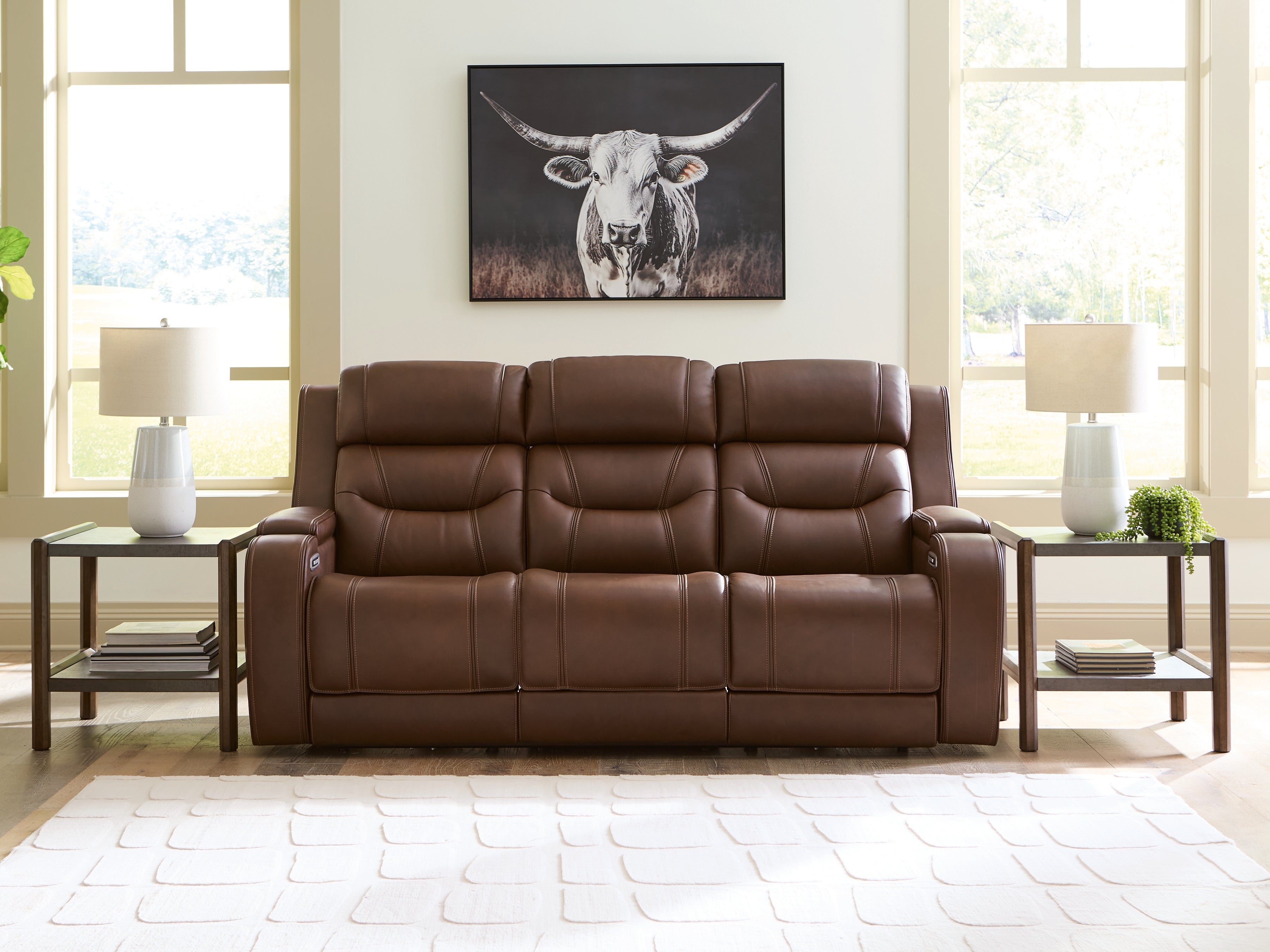 Prime Furniture - Ashley Furniture - Knightington Living Room - PWR REC Sofa w/Audio Seating / Brown - PCU1160215A