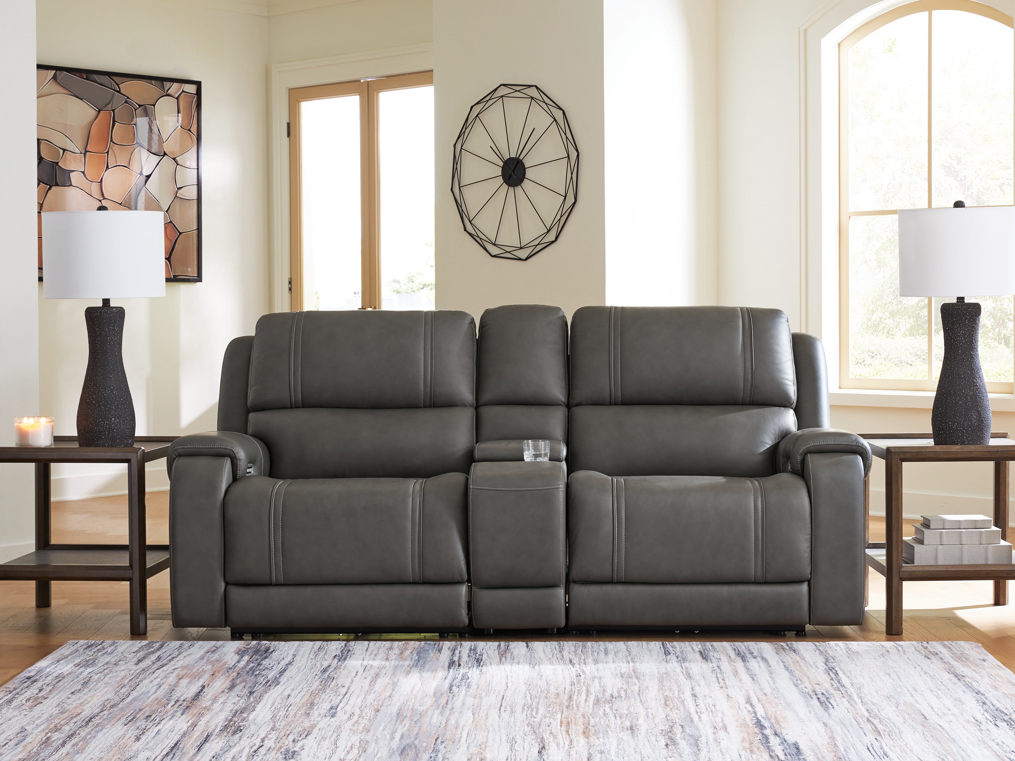 Prime Furniture - Ashley Furniture - 5Z - Pittson Sectional - 3-Piece Power Reclining Sectional Loveseat with Console - PCU12600S2