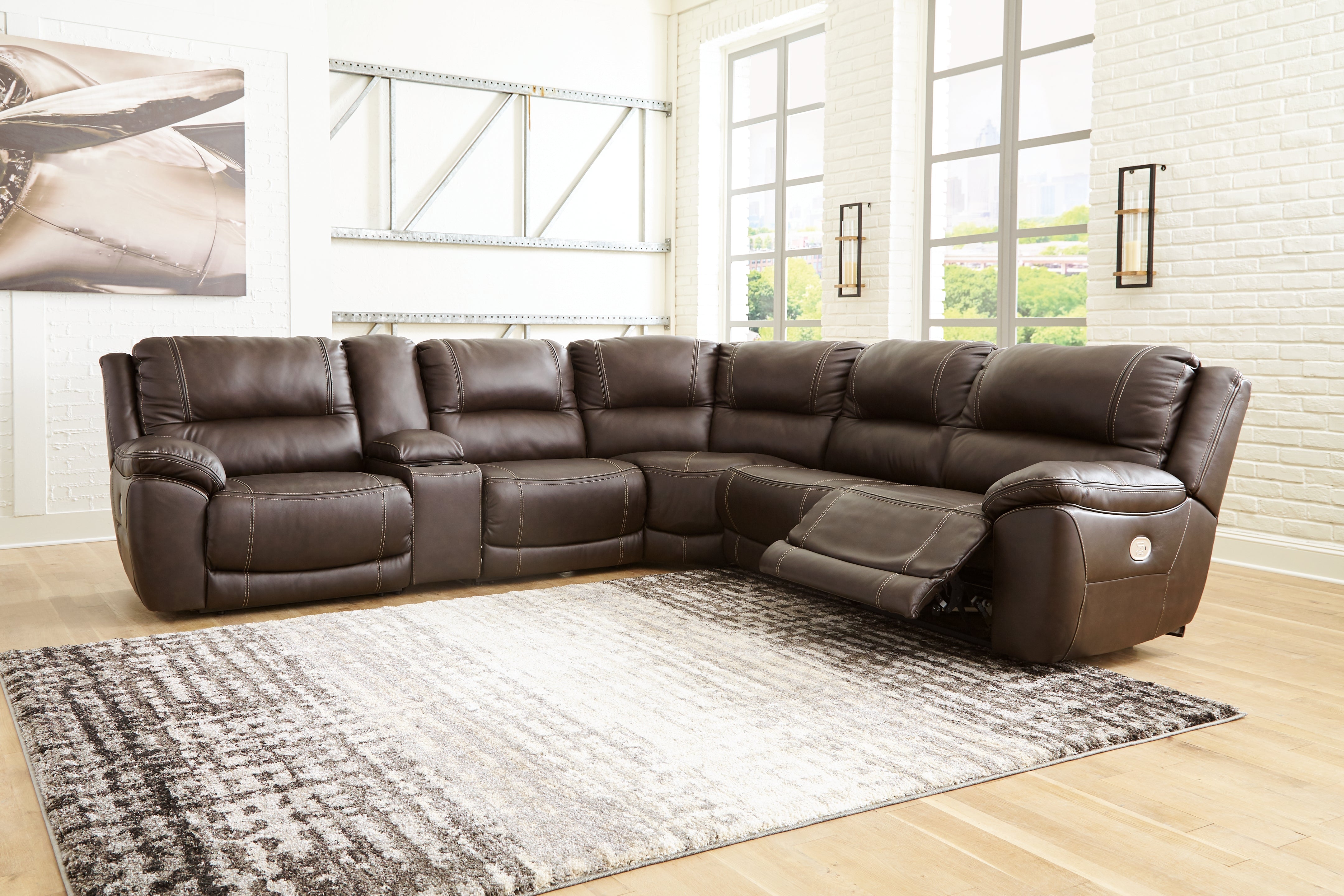 Prime Furniture - Ashley Furniture - Dunleith Sectional - 7-Piece Power Reclining Sectional / Chocolate - U71604S7