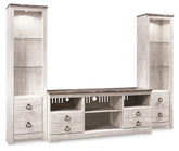 Prime Furniture - Ashley Furniture - Willowton 3-Piece Entertainment Center - 3-Piece Entertainment Center / Whitewash - W267W16