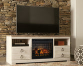Prime Furniture - Ashley Furniture - Willowton 64" TV Stand with Electric Fireplace - 64" TV Stand with Electric Fireplace / Whitewash - W267W8