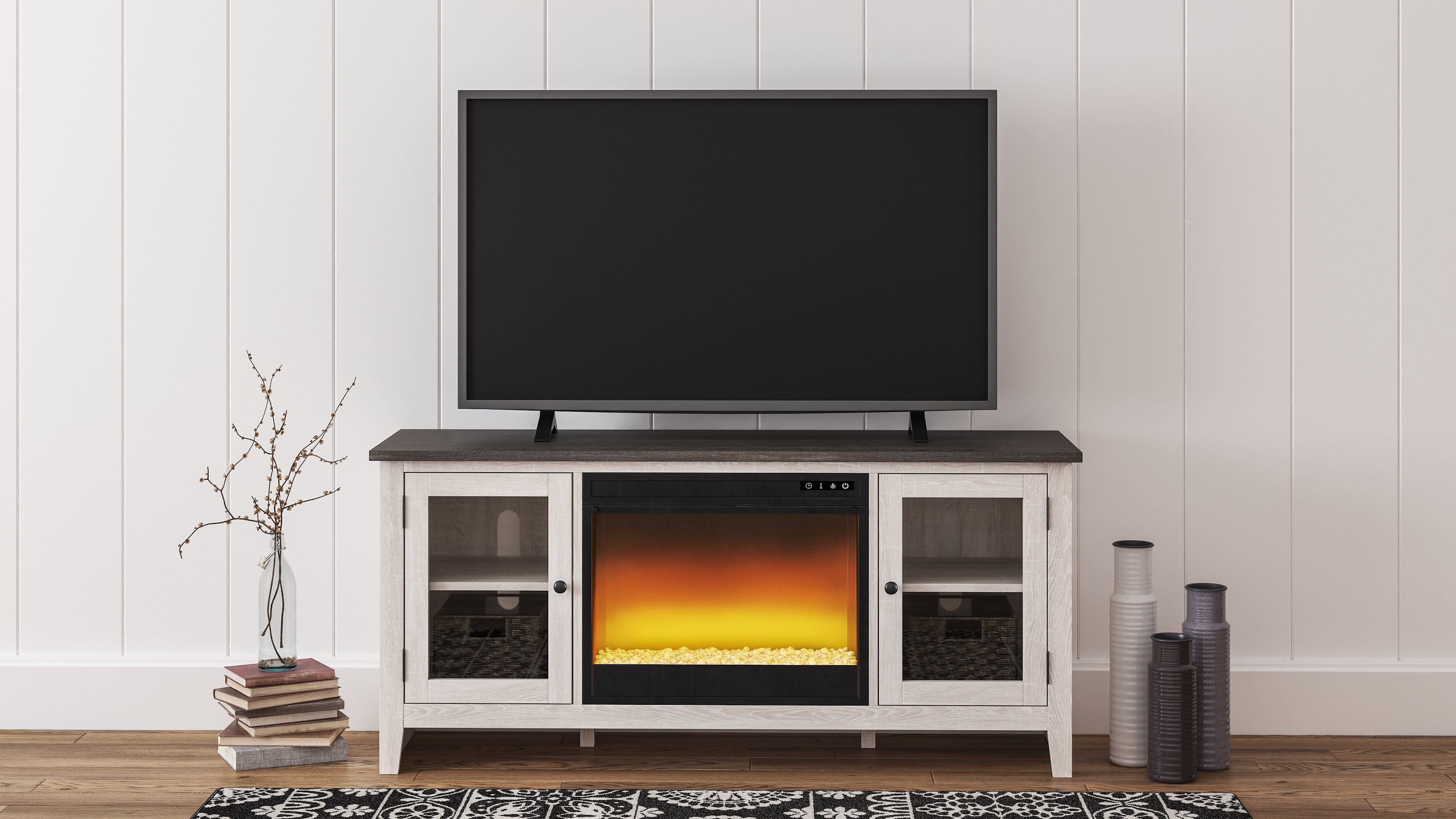 Prime Furniture - Ashley Furniture - Dorrinson 60" TV Stand with Electric Fireplace - 60" TV Stand with Electric Fireplace / Two-tone - W287W2