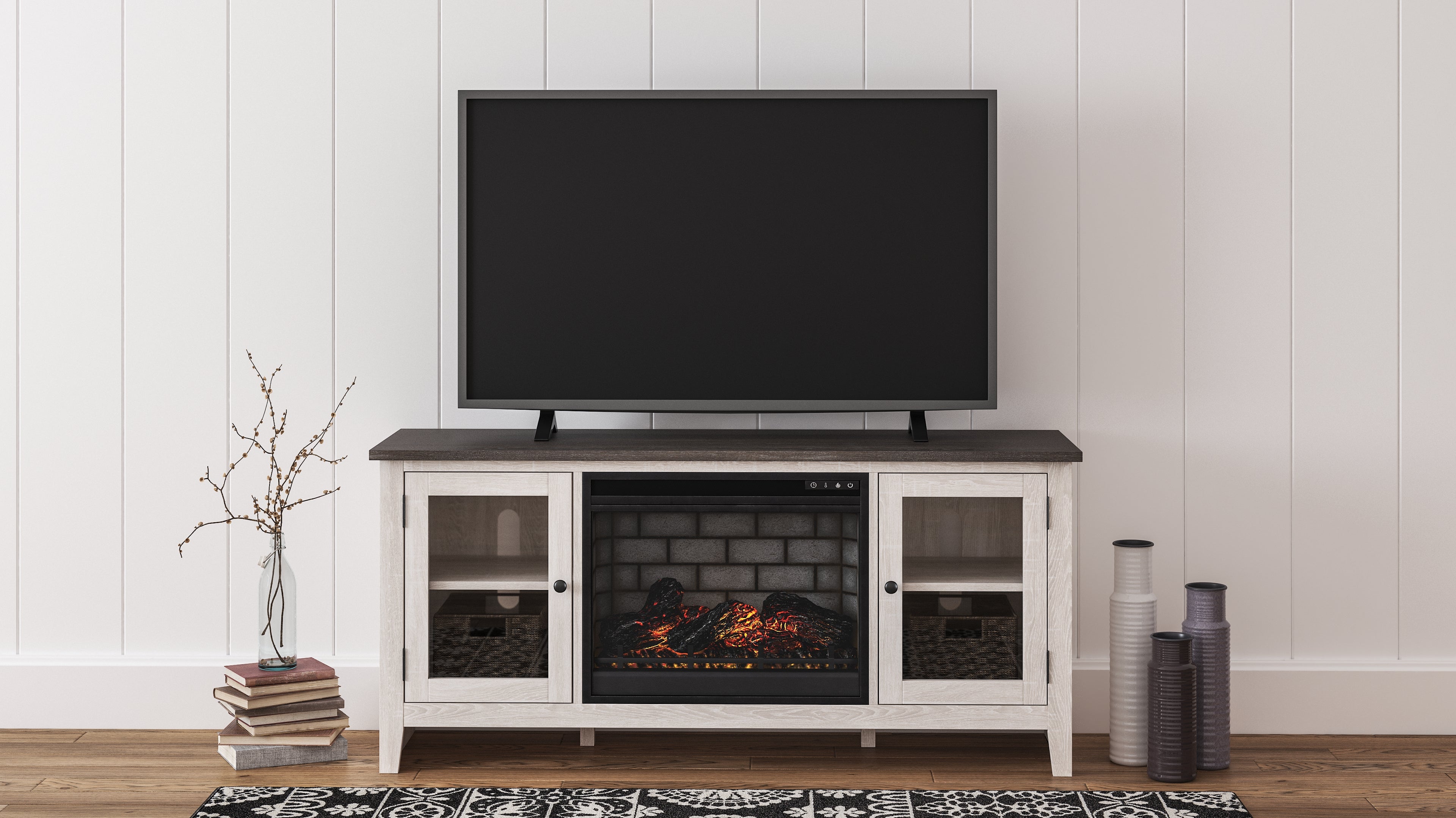 Prime Furniture - Ashley Furniture - Dorrinson 60" TV Stand with Electric Fireplace - 60" TV Stand with Electric Fireplace / Two-tone - W287W3