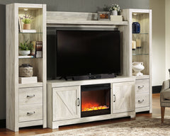 Prime Furniture - Ashley Furniture - Bellaby 4-Piece Entertainment Center with Fireplace - 4-Piece Entertainment Center with Fireplace / Whitewash - W331W5