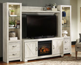 Prime Furniture - Ashley Furniture - Bellaby 4-Piece Entertainment Center with Electric Fireplace - 4-Piece Entertainment Center with Electric Fireplace / Whitewash - W331W8
