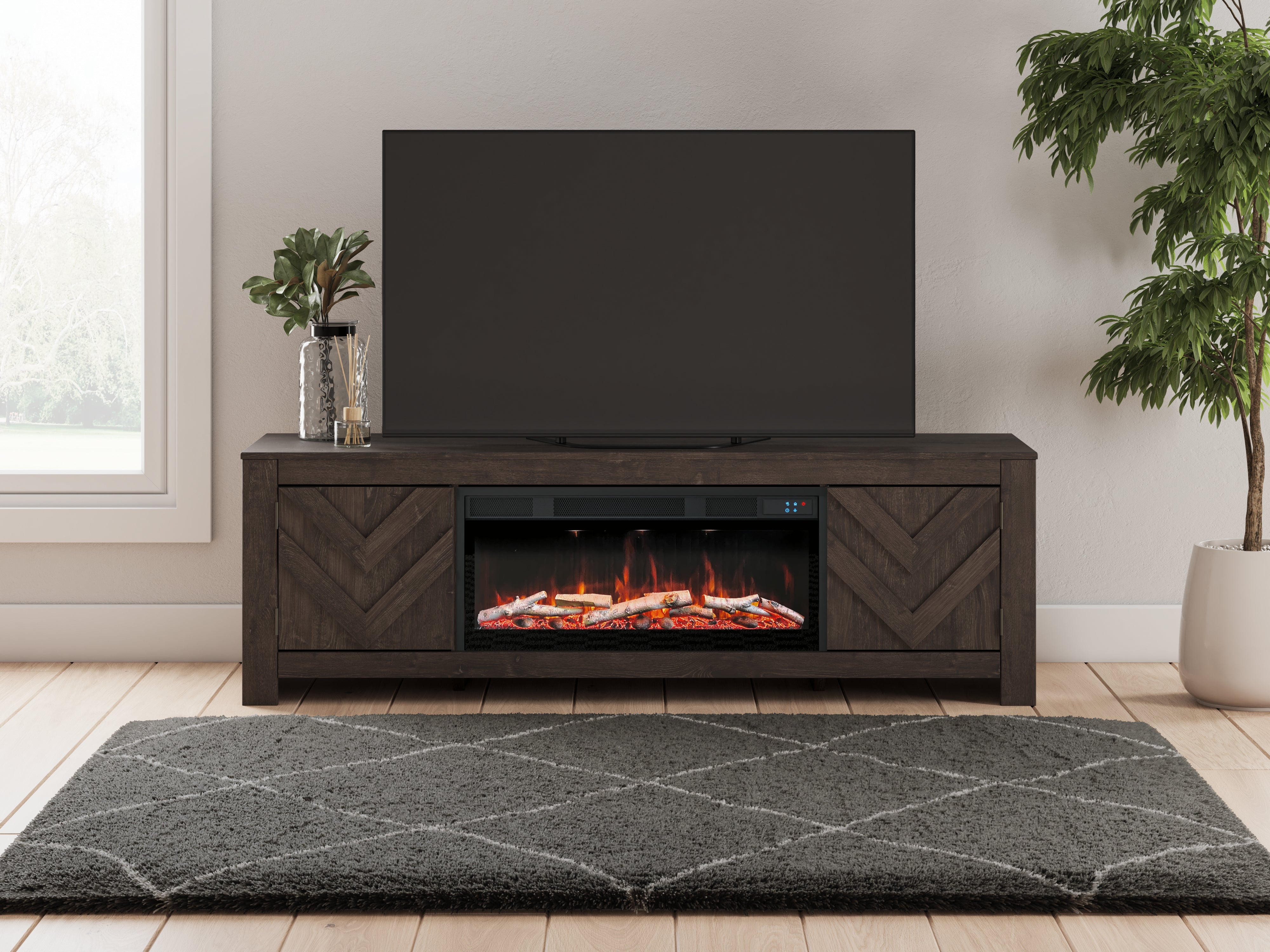 Prime Furniture - Ashley Furniture - Cayboni 71" TV Stand with Electric Fireplace - 71" TV Stand with Electric Fireplace / Black - W3789W1
