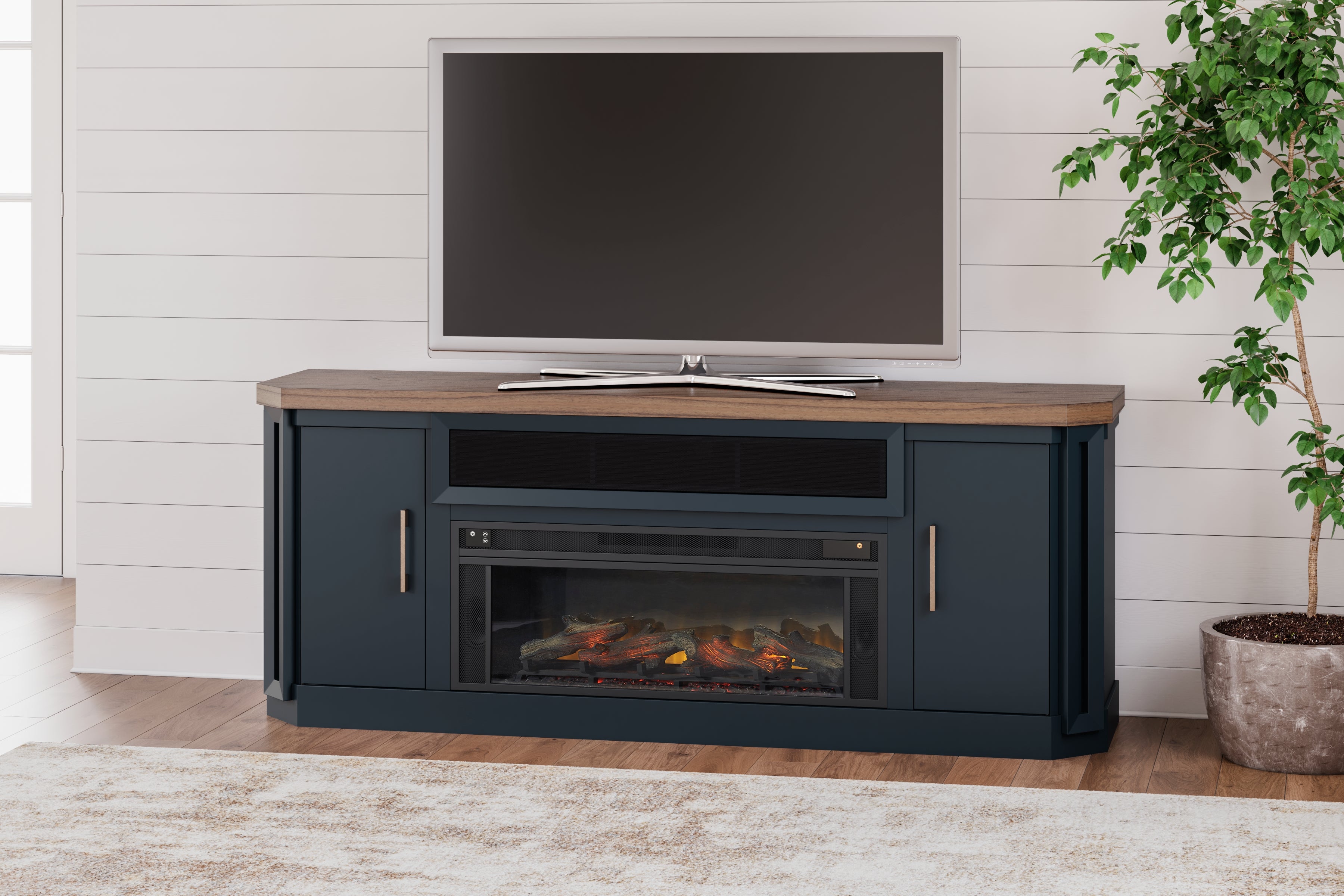 Prime Furniture - Ashley Furniture - Landocken 83" TV Stand with Electric Fireplace - 83" TV Stand with Electric Fireplace / Two-tone - W402W1