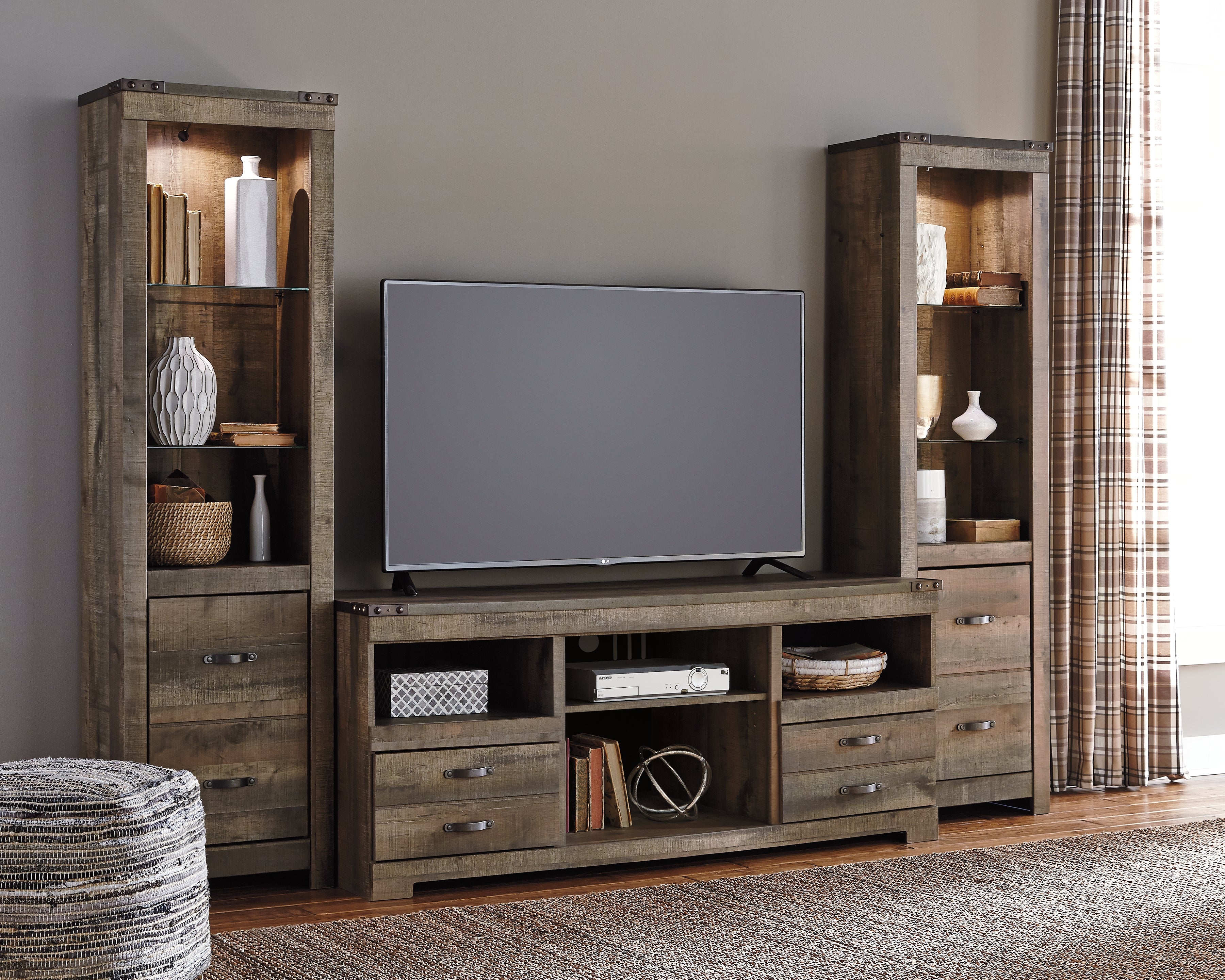 Prime Furniture - Ashley Furniture - Trinell 3-Piece Entertainment Center - 3-Piece Entertainment Center / Brown - W446W18