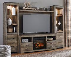 Prime Furniture - Ashley Furniture - Trinell 4-Piece Entertainment Center with Electric Fireplace - 4-Piece Entertainment Center with Electric Fireplace / Brown - W446W8
