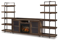 Prime Furniture - Ashley Furniture - Starmore 3-Piece Wall Unit with Electric Fireplace - 3-Piece Wall Unit with Electric Fireplace / Brown/Gunmetal - W633W6