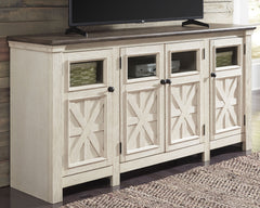 Prime Furniture - Ashley Furniture - Bolanburg 74" TV Stand - 74" / White/Weathered Gray - W647-60