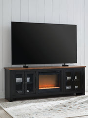 Prime Furniture - Ashley Furniture - Wildenauer 76" TV Stand with Electric Fireplace - 76" TV Stand with Electric Fireplace / Brown/Black - W664W2