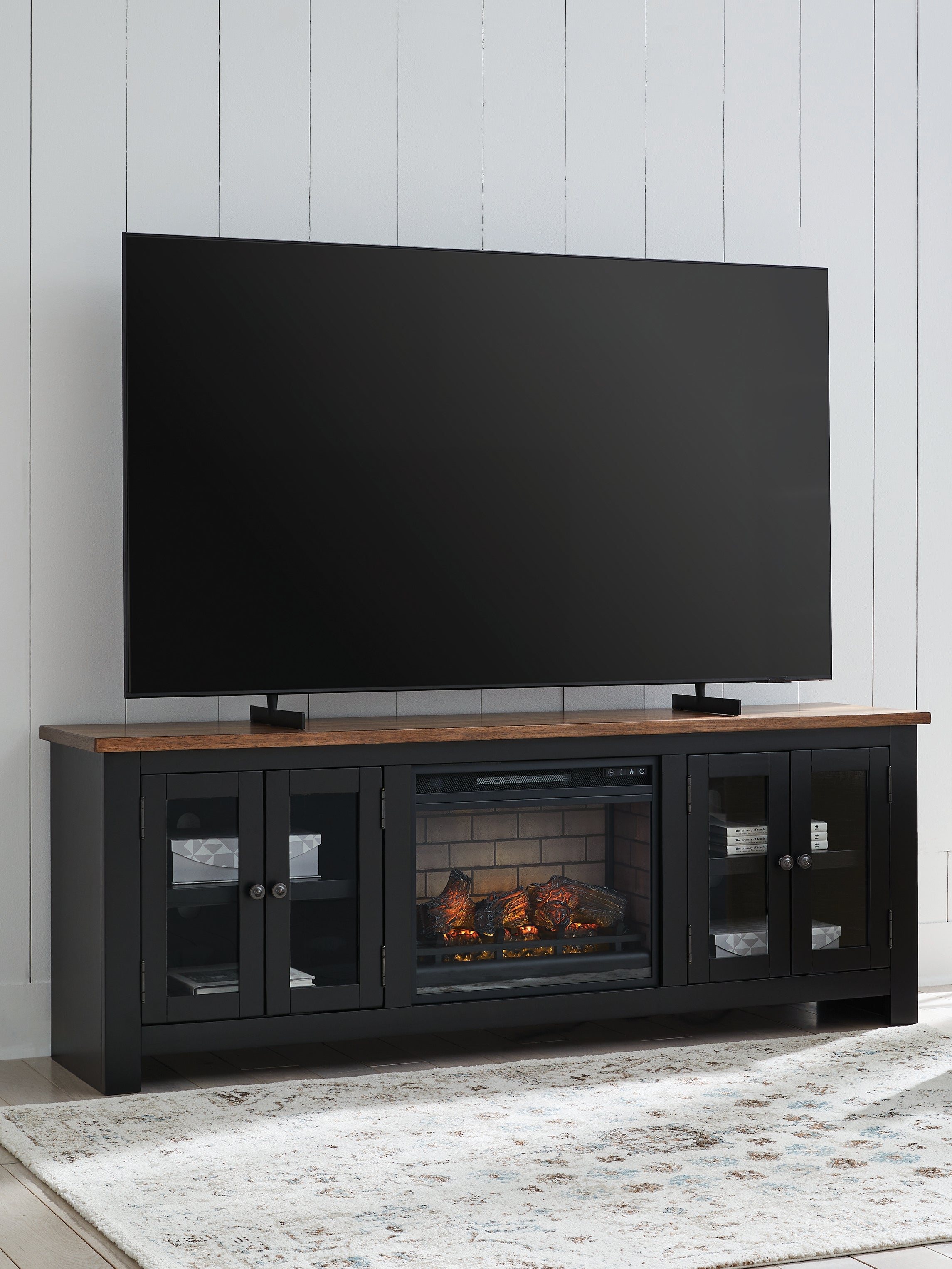 Prime Furniture - Ashley Furniture - Wildenauer 76" TV Stand with Electric Fireplace - 76" TV Stand with Electric Fireplace / Brown/Black - W664W1
